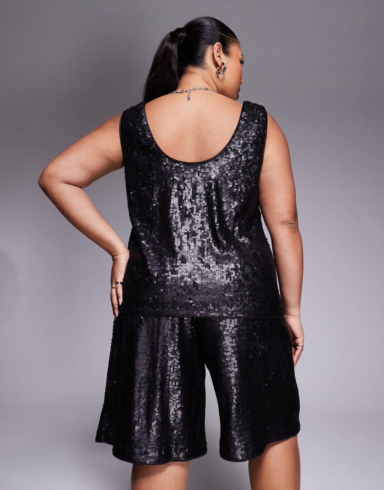 ASOS DESIGN Curve tailored sequin sleeveless co-ord top in black