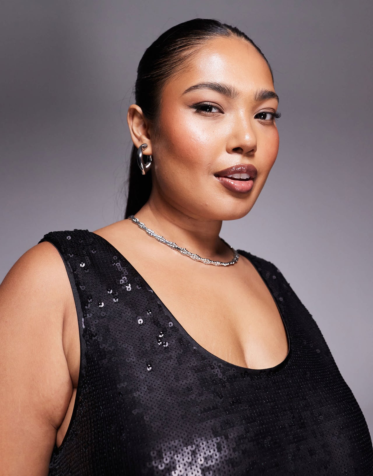 ASOS DESIGN Curve tailored sequin sleeveless co-ord top in black