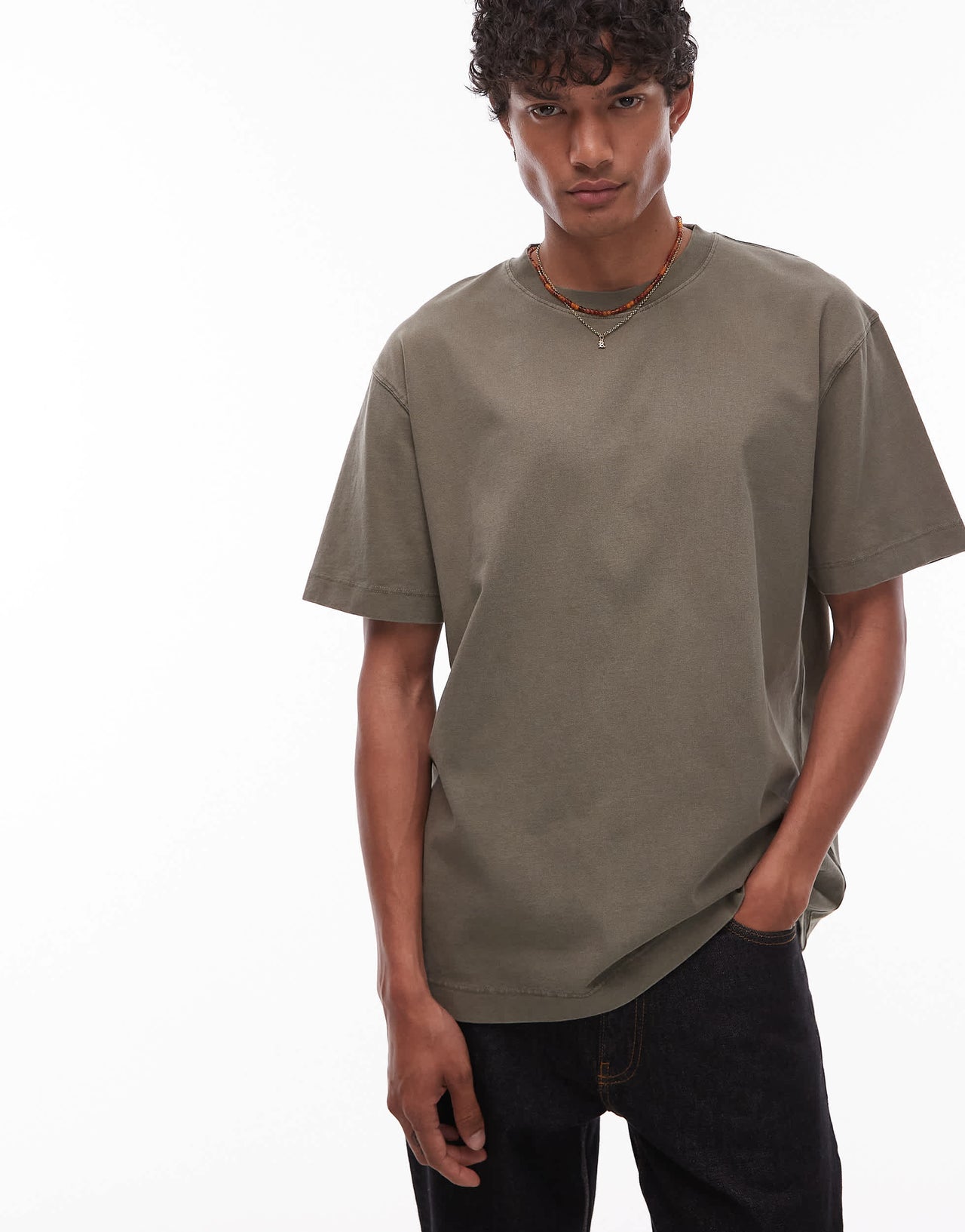 Topman relaxed fit t-shirt in washed khaki