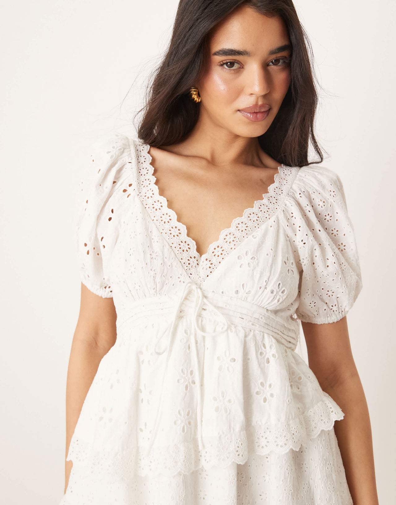 For Love & Lemons Rosalyn lace detail mini dress in white