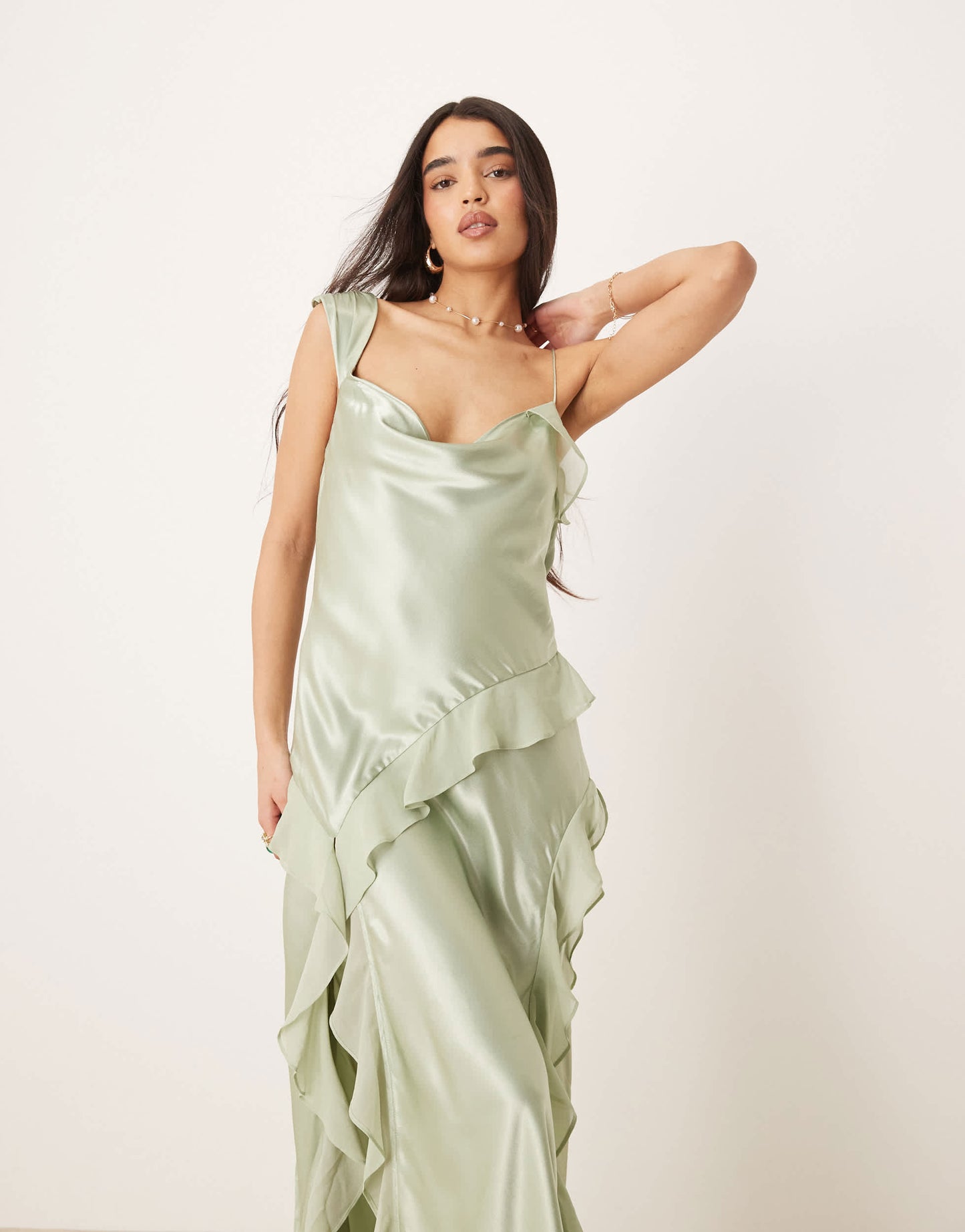 For Love & Lemons Sawyer maxi dress with ruffle detail in desert sage