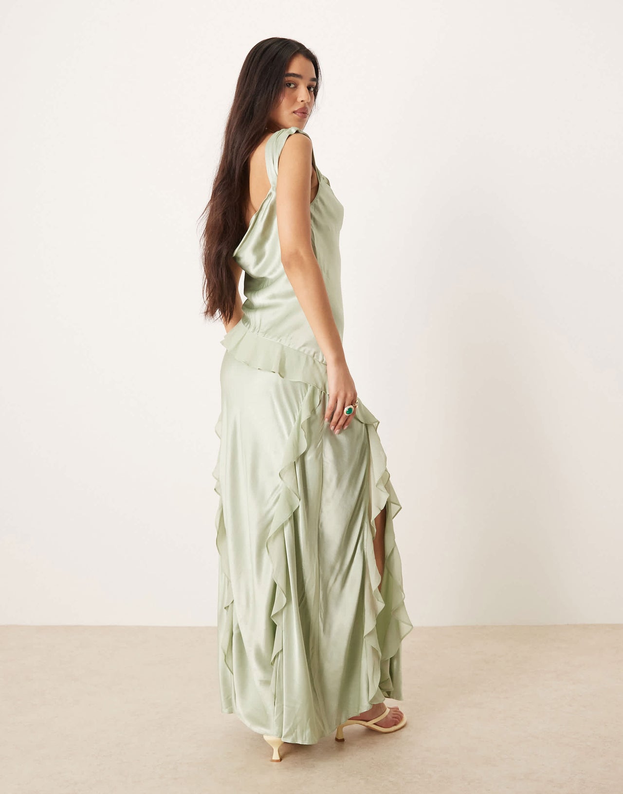 For Love & Lemons Sawyer maxi dress with ruffle detail in desert sage