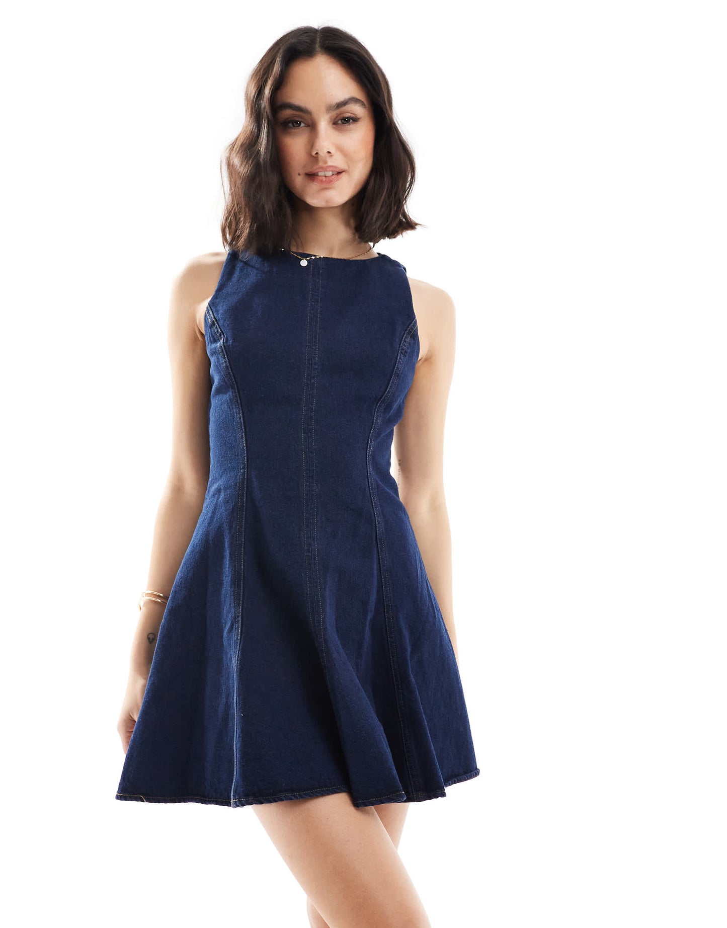 Stradivarius denim mini dress in dark wash