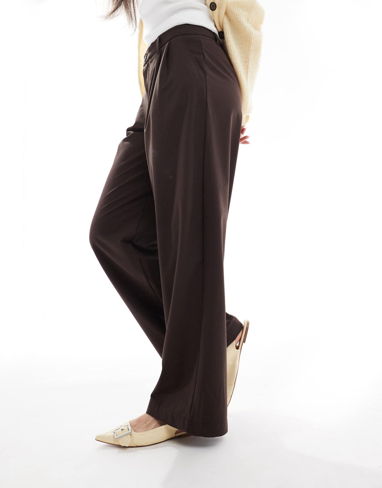 Bershka wide leg tailored trousers in brown