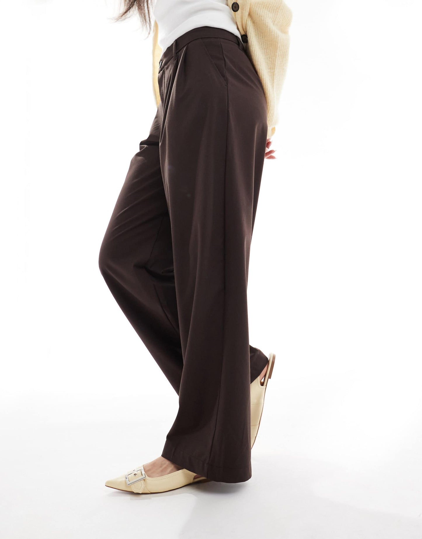 Bershka wide leg tailored trousers in brown