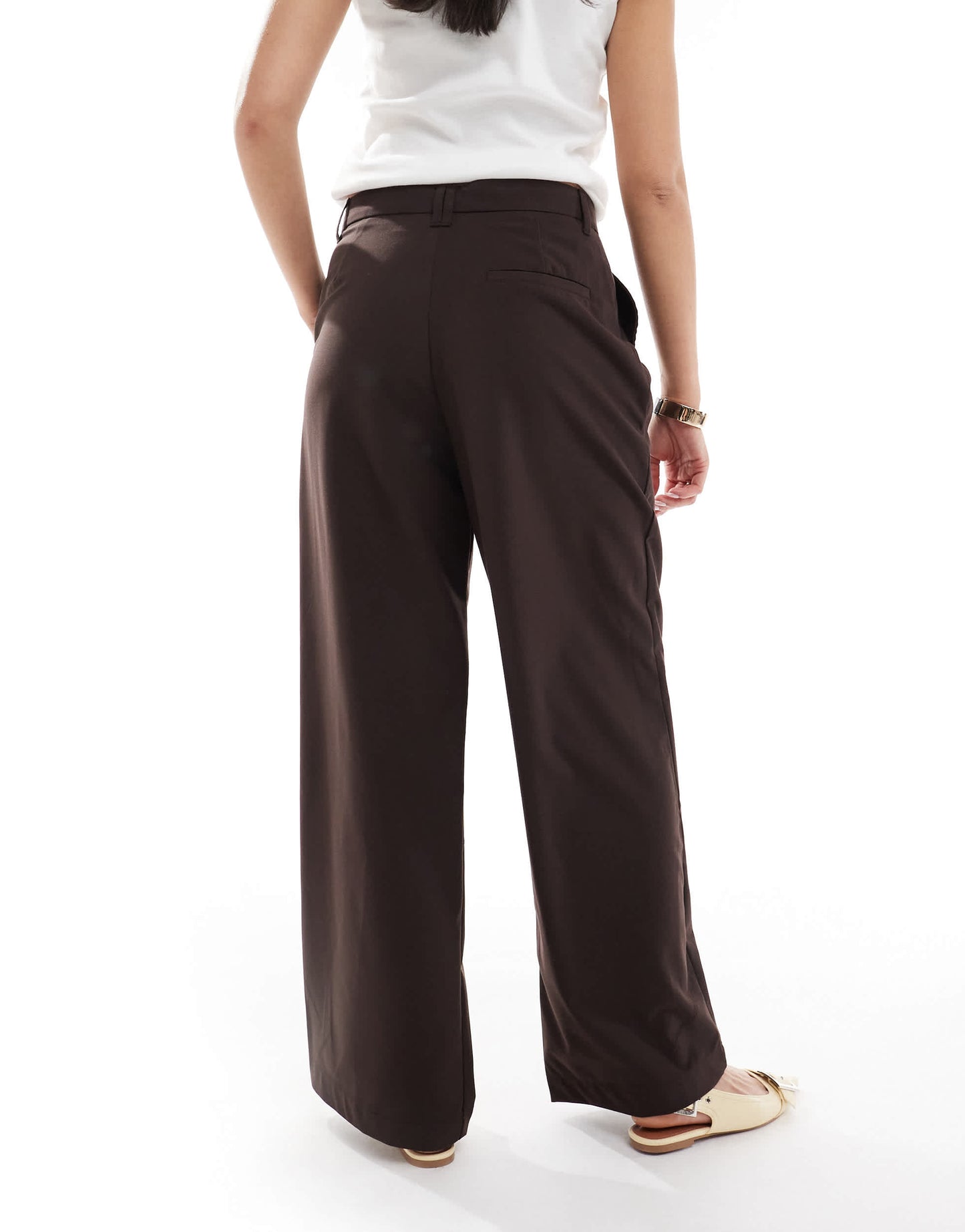 Bershka wide leg tailored trousers in brown