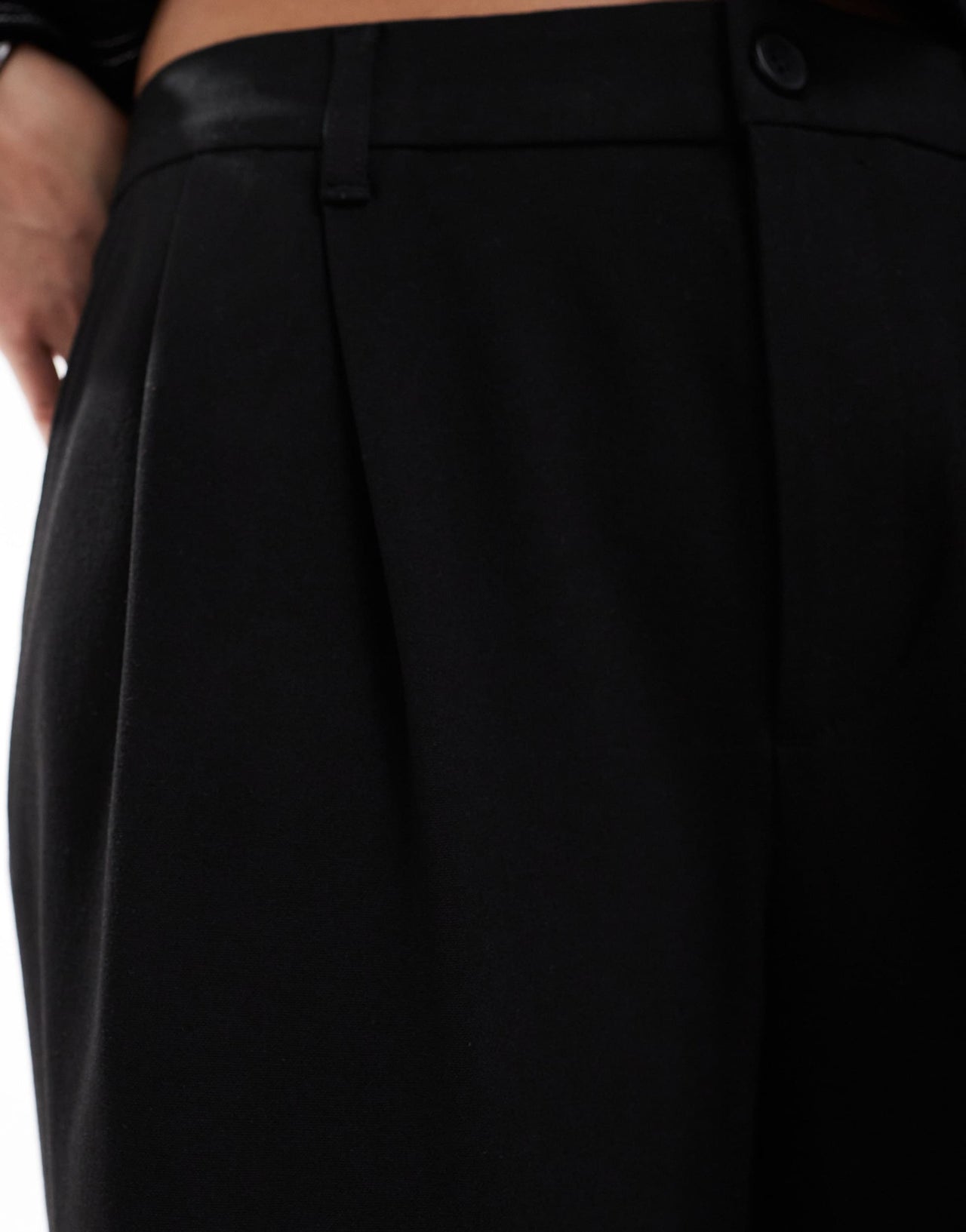 Bershka pleated front wide leg tailored trousers in black