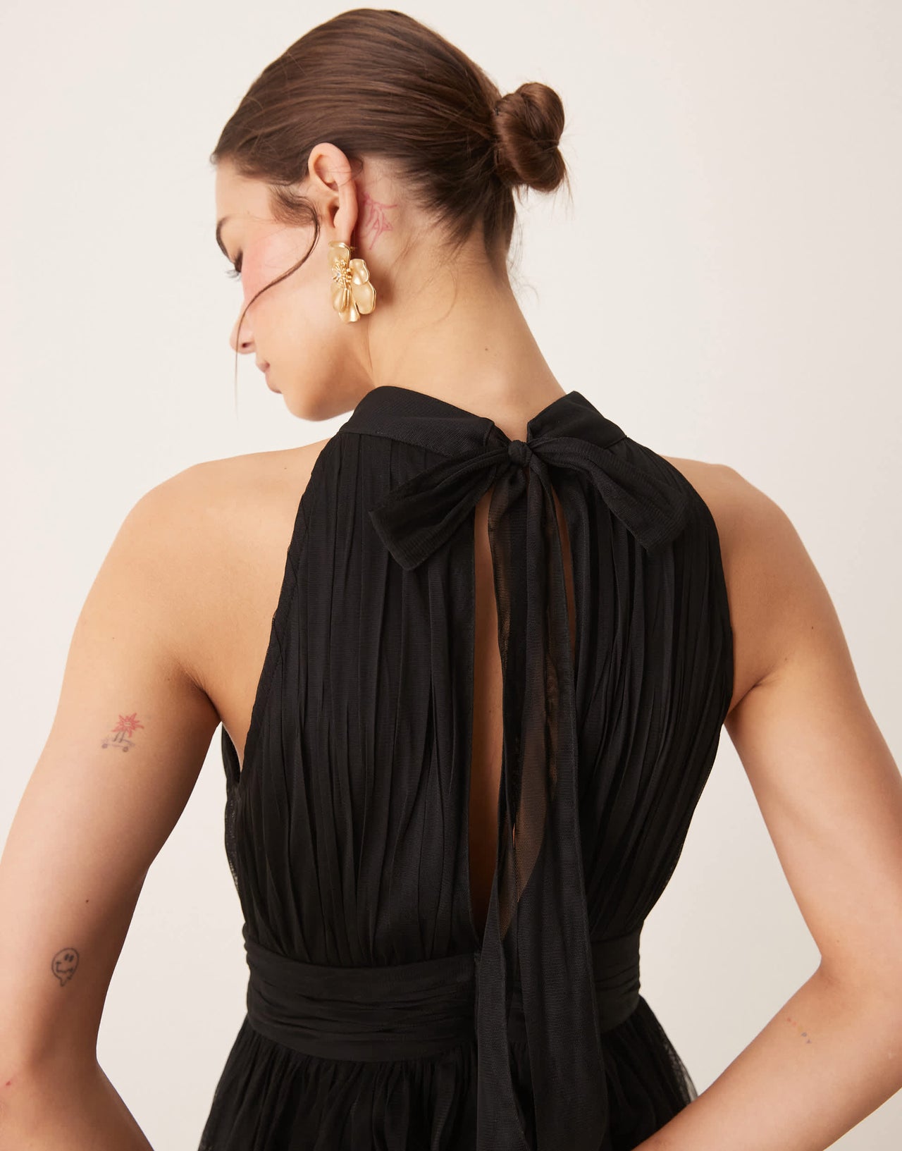 Lace & Beads halter neck tulle sheer skirt maxi dress in black - BLACK