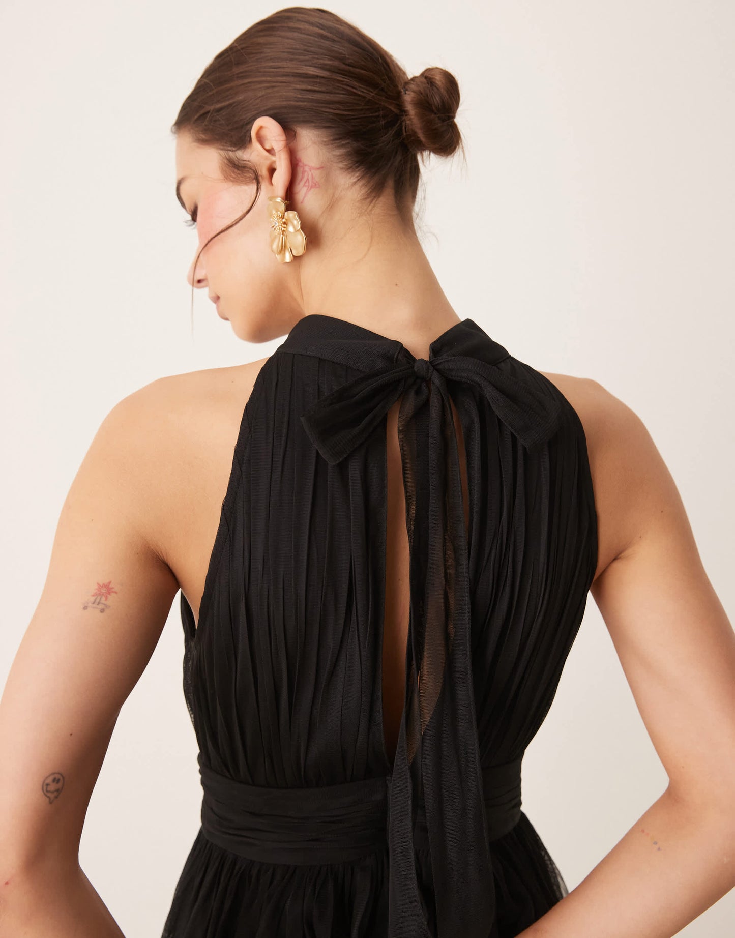 Lace & Beads halter neck tulle sheer skirt maxi dress in black - BLACK