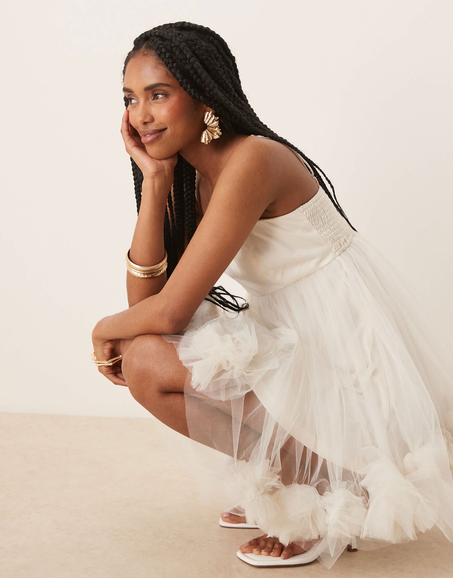 Lace & Beads bubble hem babydoll mini dress in ivory