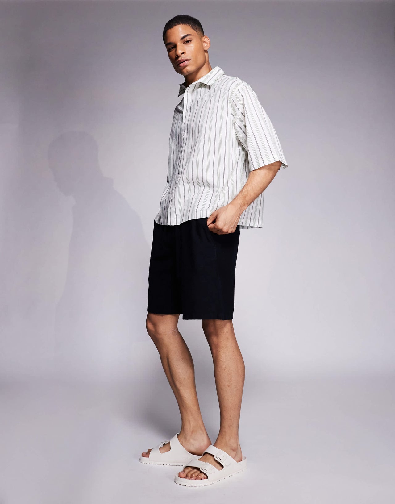 ASOS DESIGN boxy regular shirt in white and green stripe