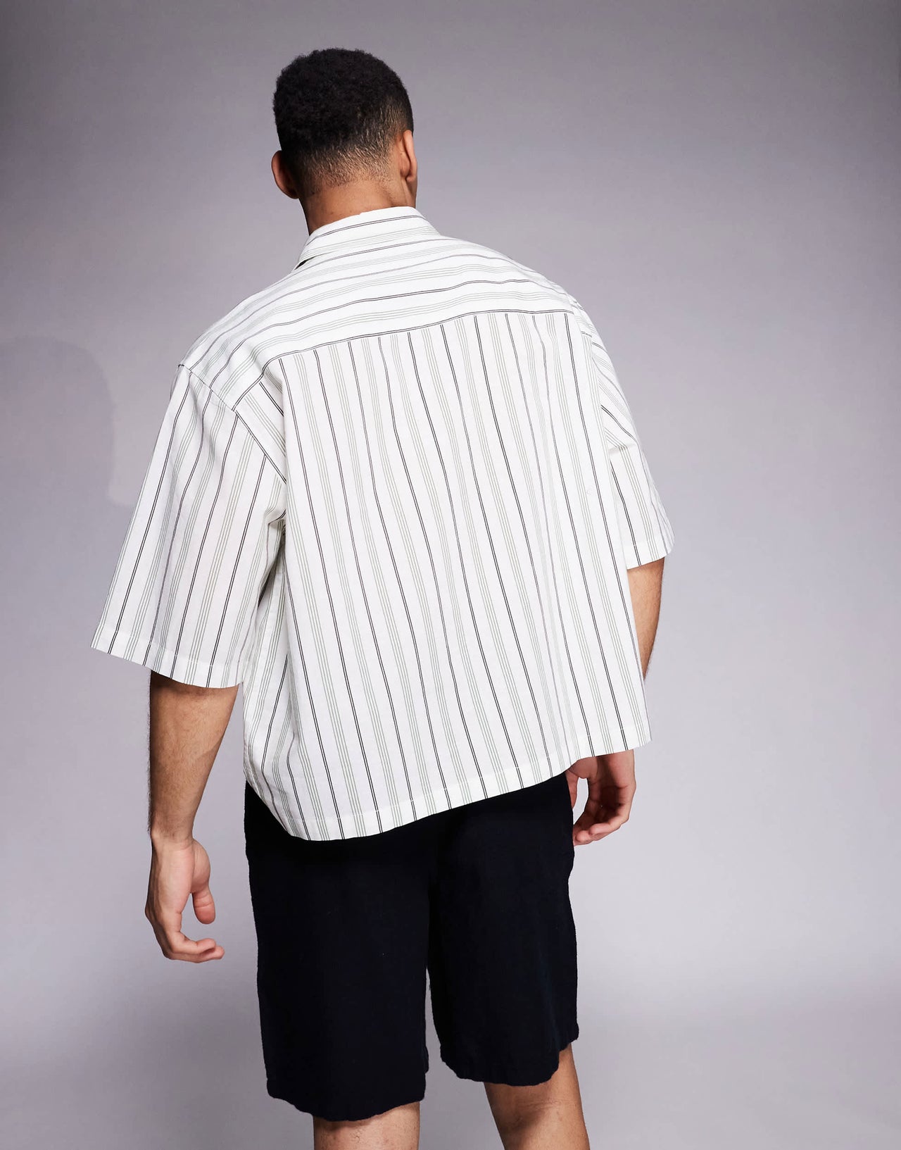 ASOS DESIGN boxy regular shirt in white and green stripe