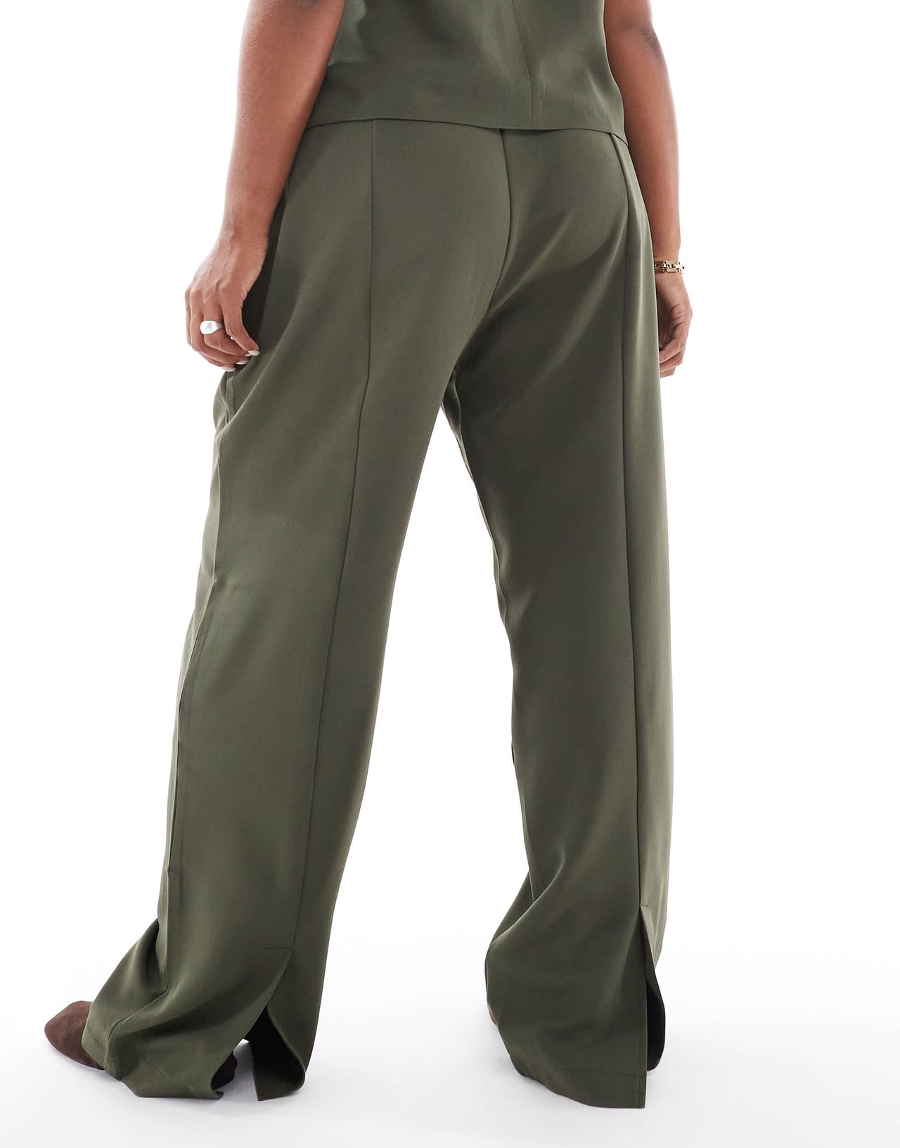 Pieces Curve tailored multiway button leg trouser co-ord in khaki