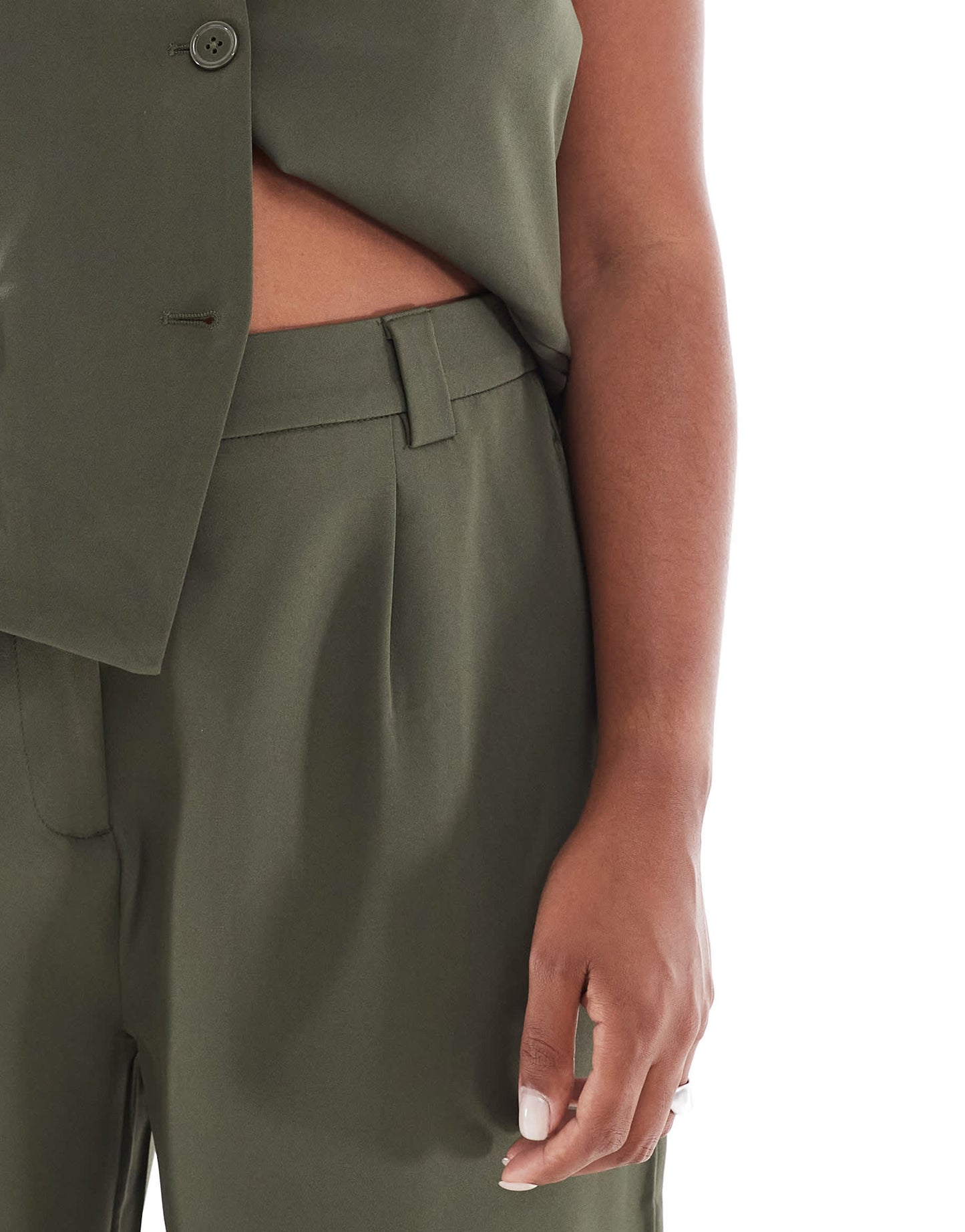 Pieces Curve tailored multiway button leg trouser co-ord in khaki