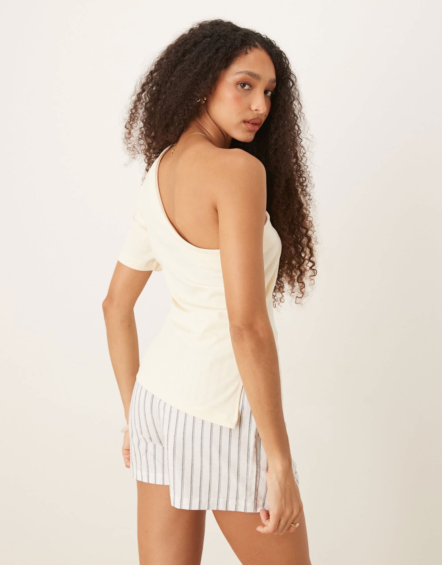 ASOS DESIGN one shoulder ruched waist top in cream