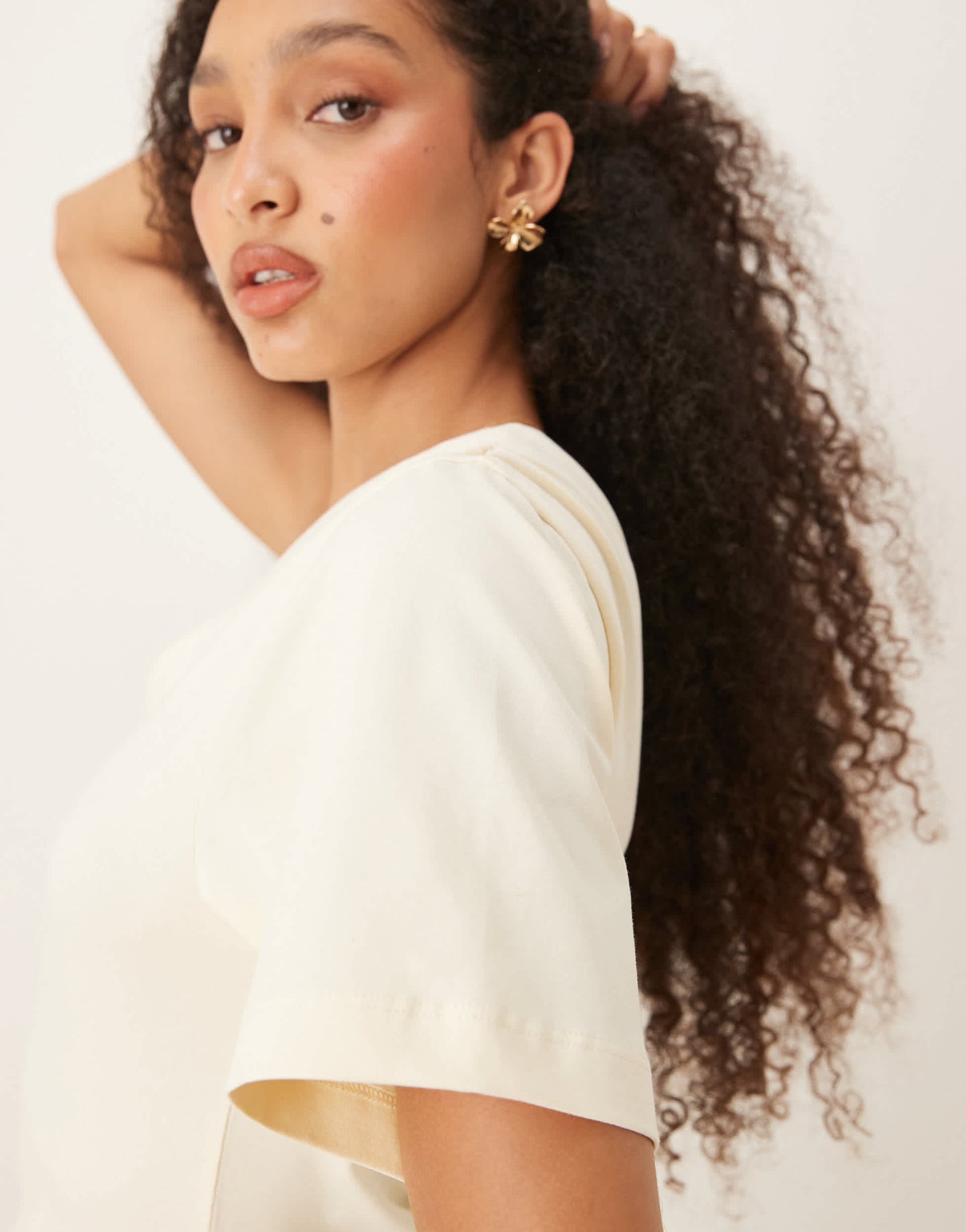 ASOS DESIGN one shoulder ruched waist top in cream