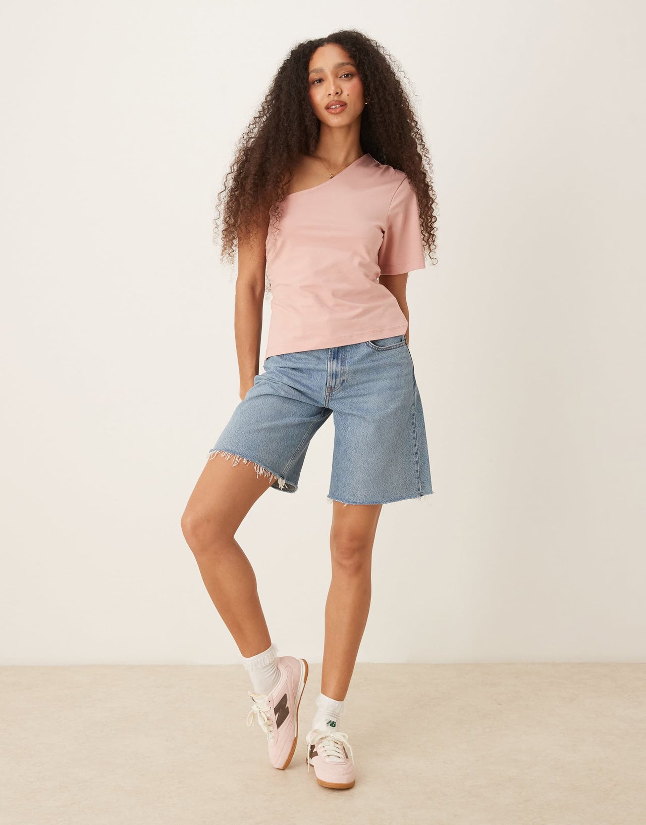 ASOS DESIGN one shoulder ruched waist top in dusty pink