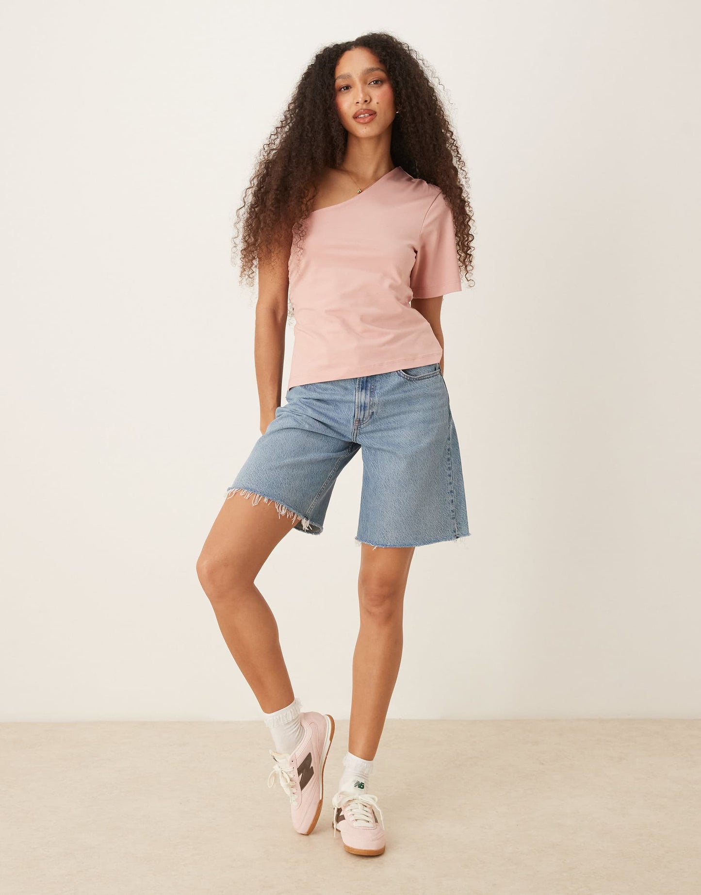 ASOS DESIGN one shoulder ruched waist top in dusty pink