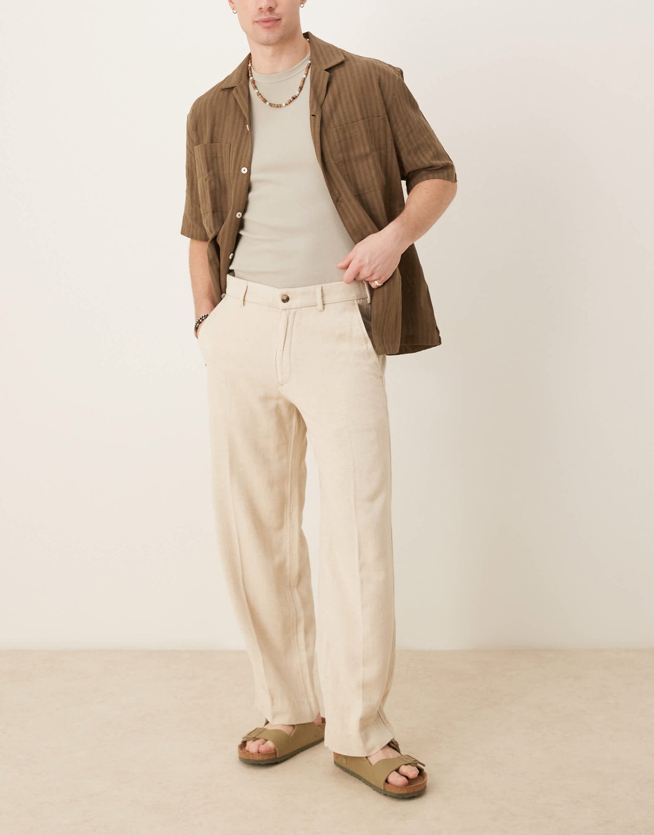 Abercrombie & Fitch baggy linen blend trouser in beige