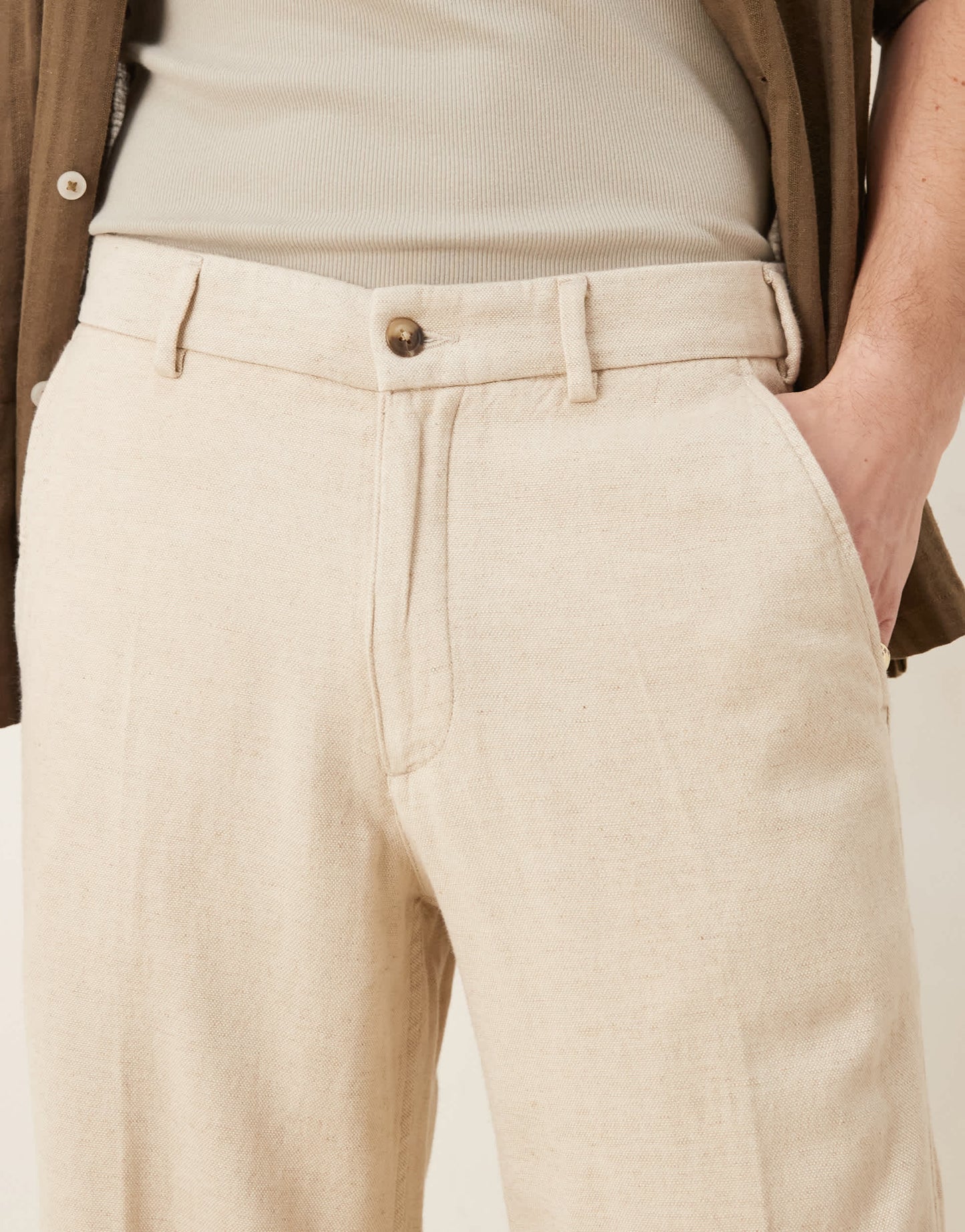 Abercrombie & Fitch baggy linen blend trouser in beige