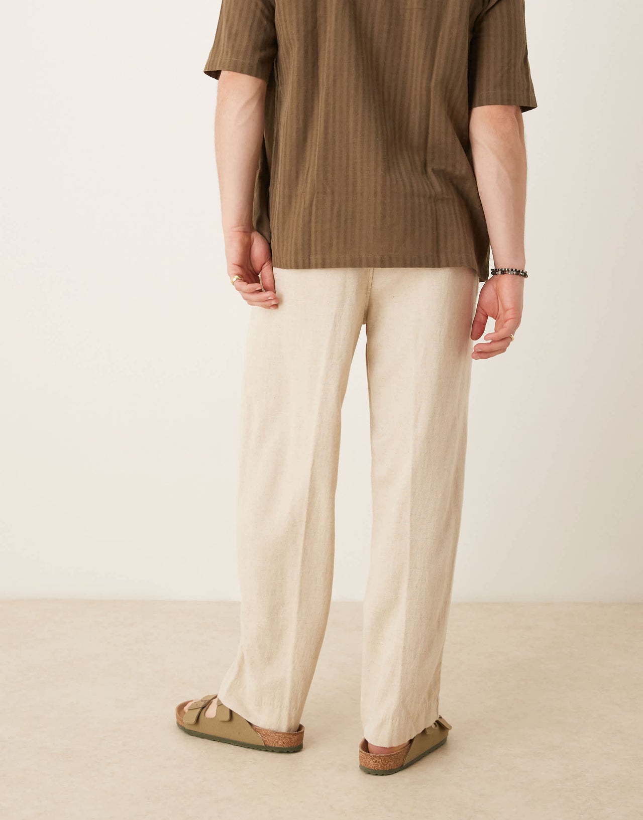 Abercrombie & Fitch baggy linen blend trouser in beige