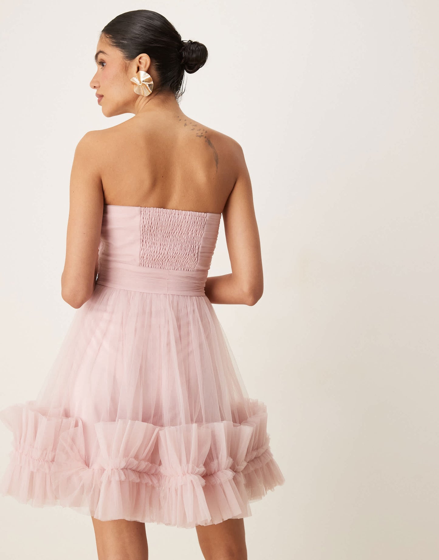 Lace & Beads ruffle hem sweetheart mini tulle dress in baby pink