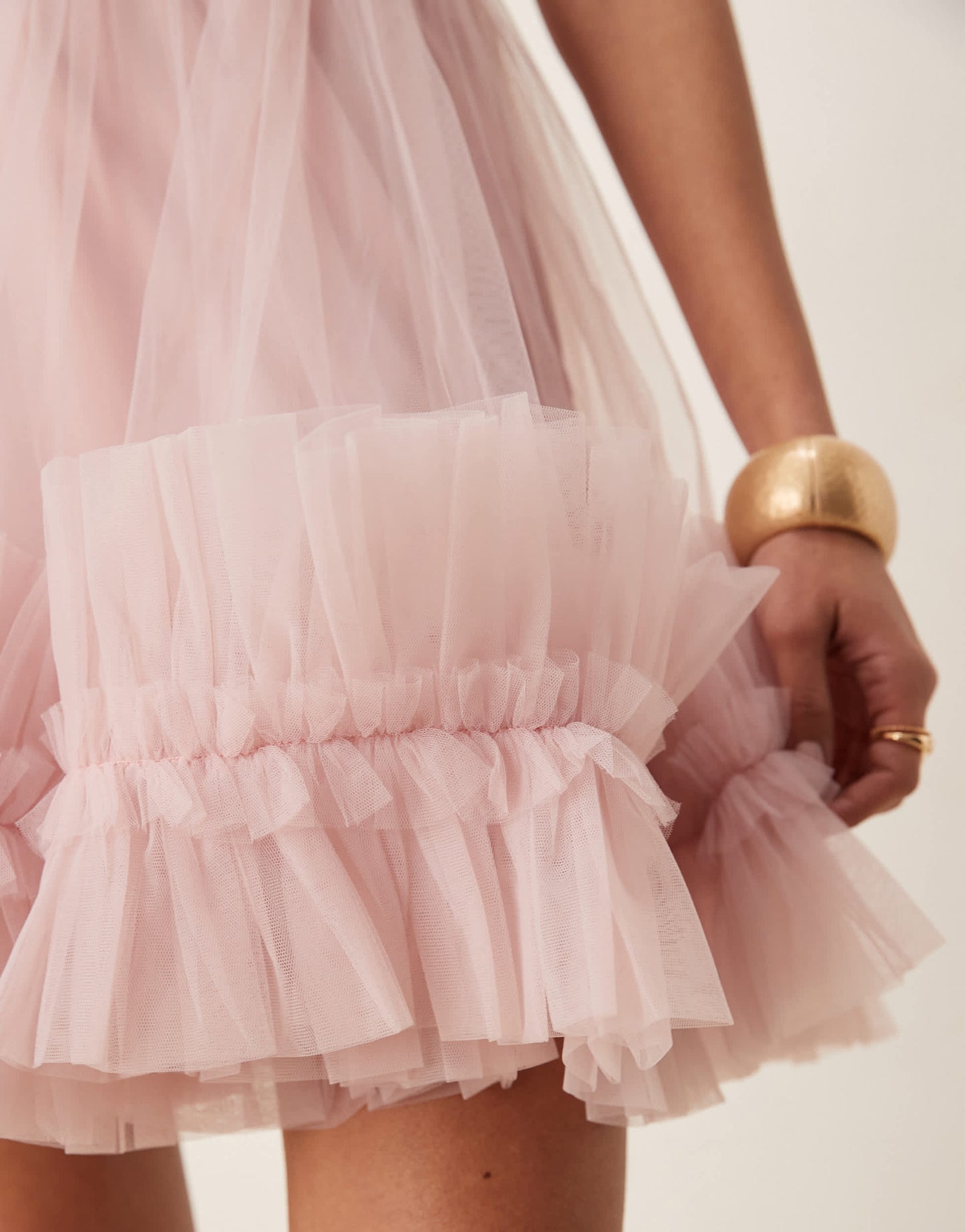 Lace & Beads ruffle hem sweetheart mini tulle dress in baby pink