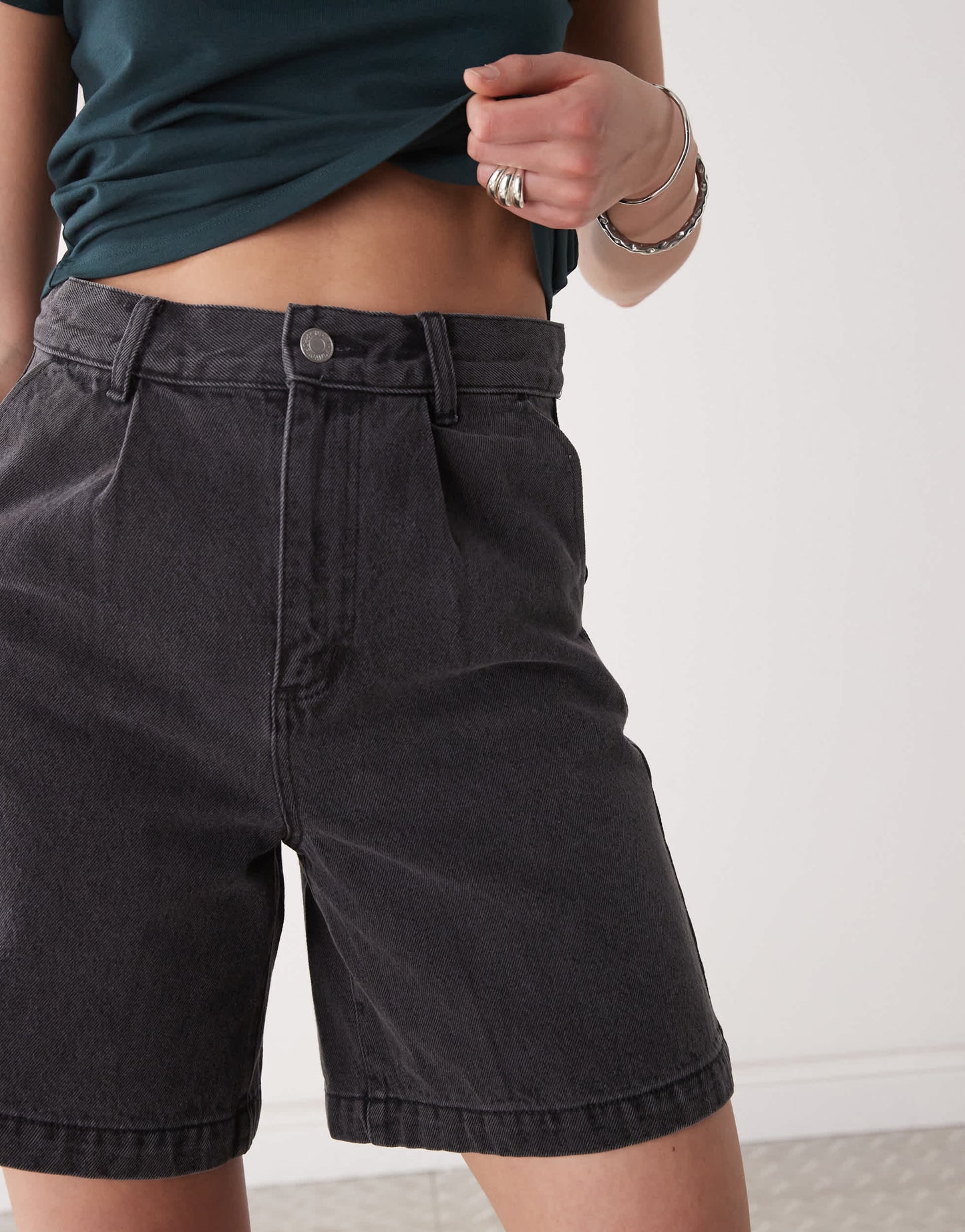 Obey Eli denim pleated shorts in black wash