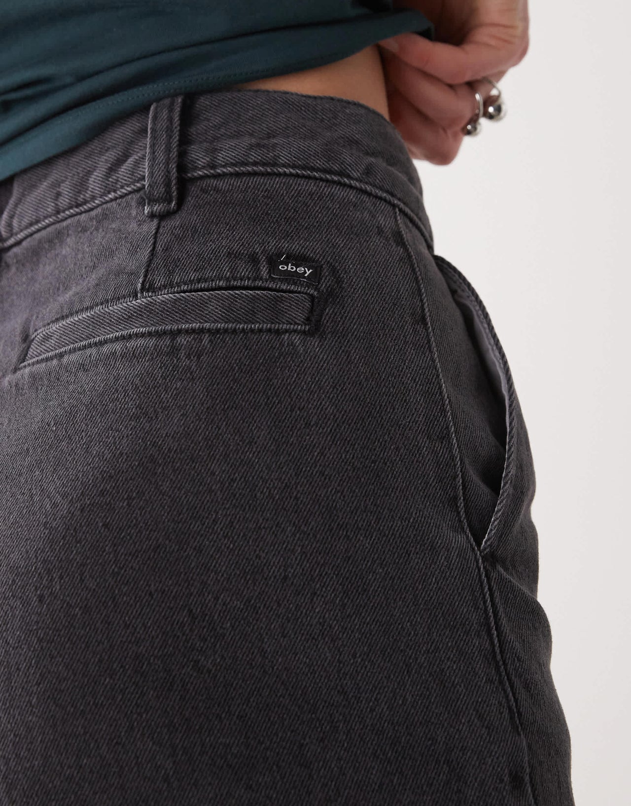 Obey Eli denim pleated shorts in black wash
