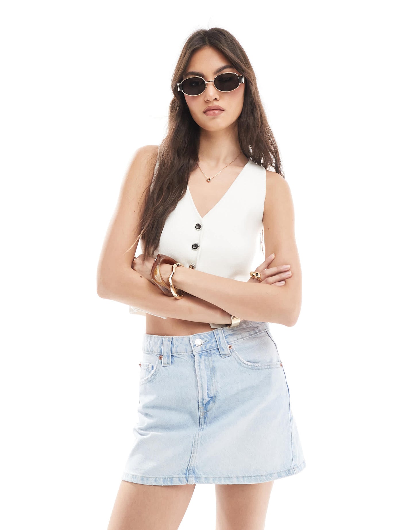 Stradivarius denim mini skirt in light blue