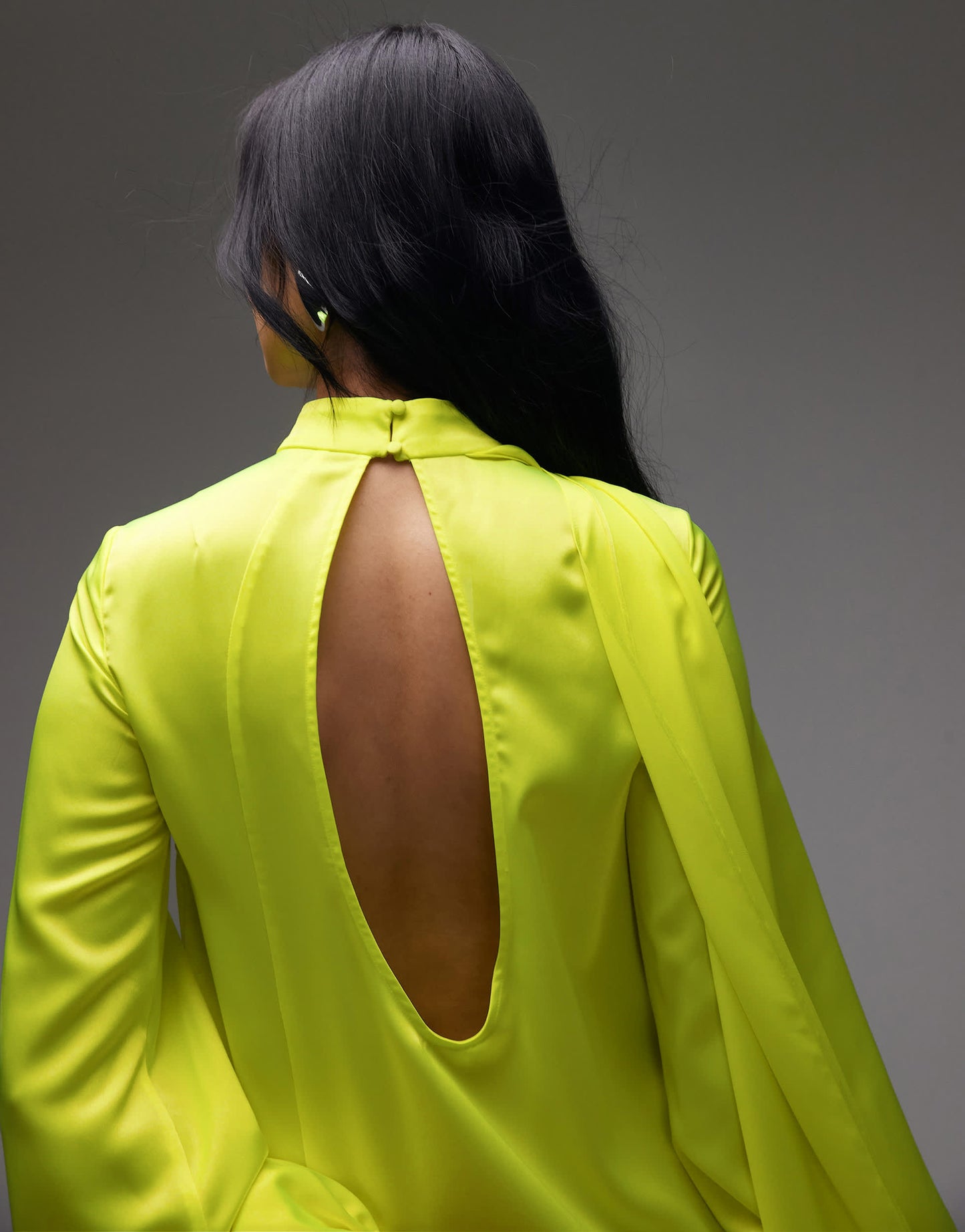 ASOS ARCHIVE satin maxi dress with dropped waist and scarf detail in lime