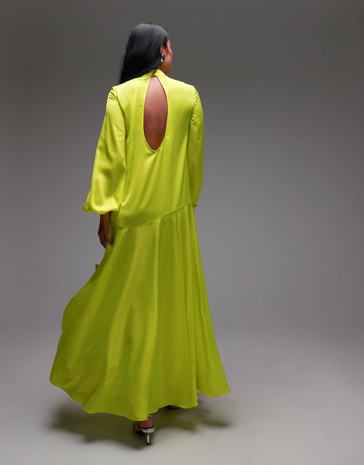 ASOS ARCHIVE satin maxi dress with dropped waist and scarf detail in lime