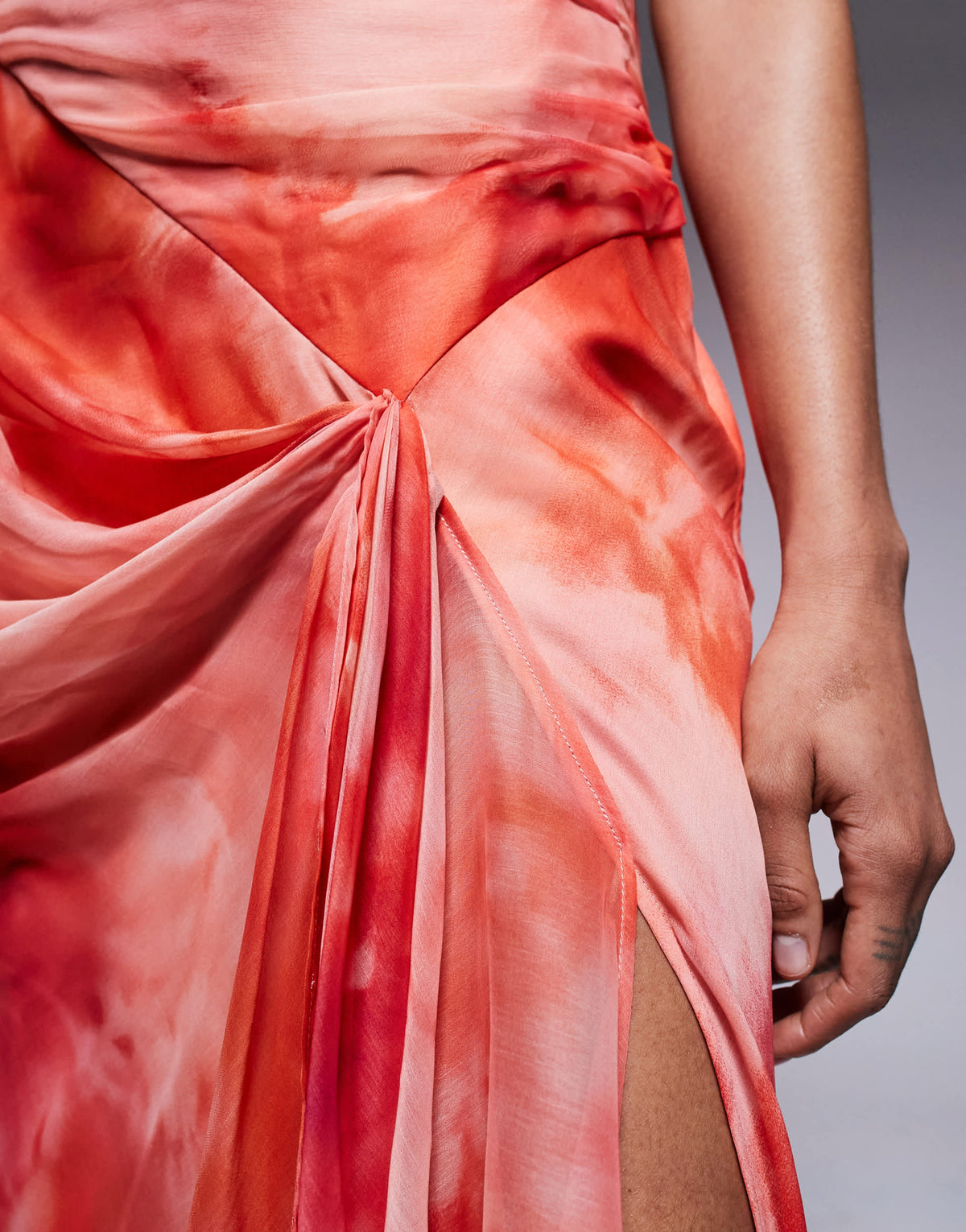 ASOS DESIGN Tall racer strappy maxi dress with draped skirt in blurred print