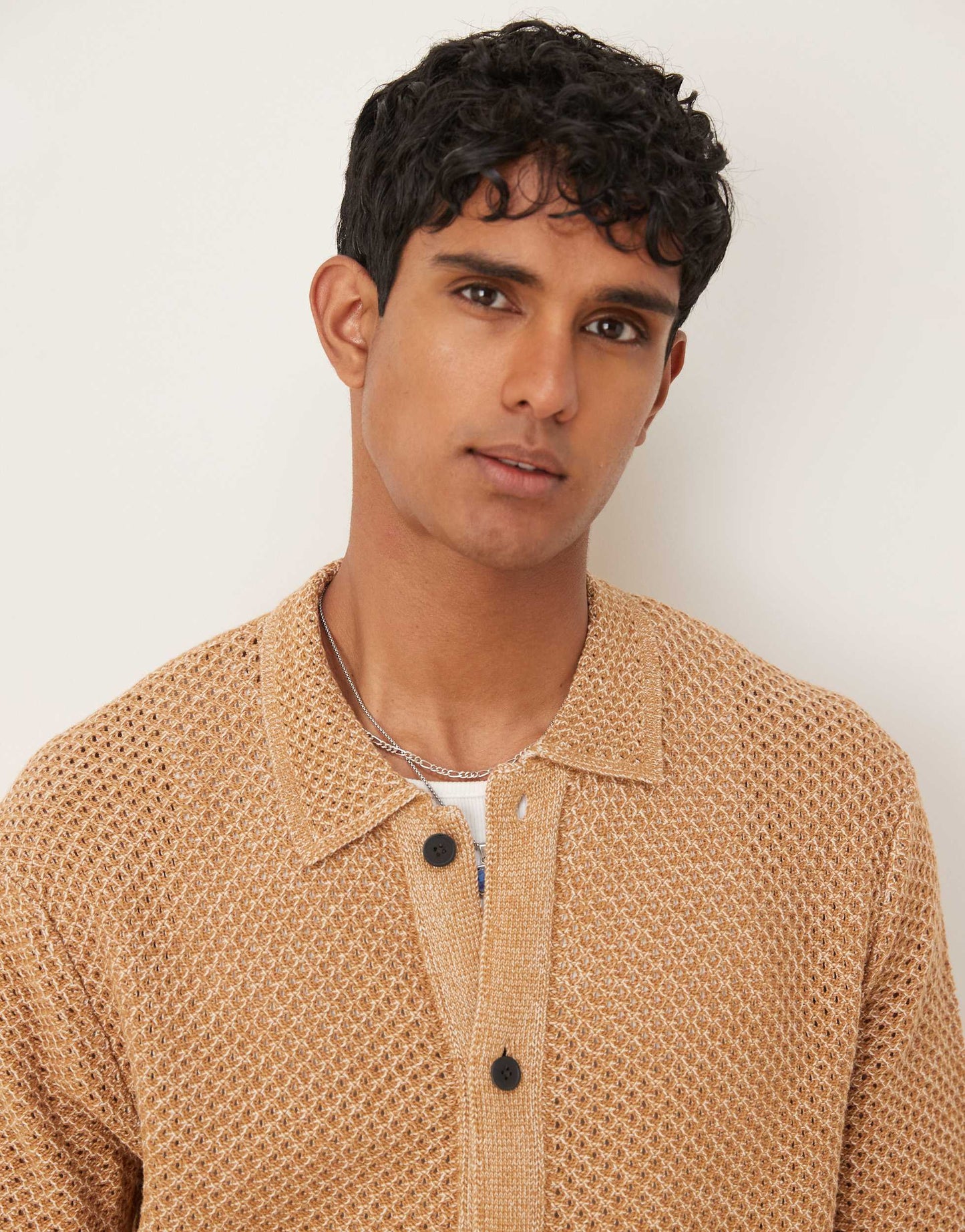 Selected crochet shirt in tan