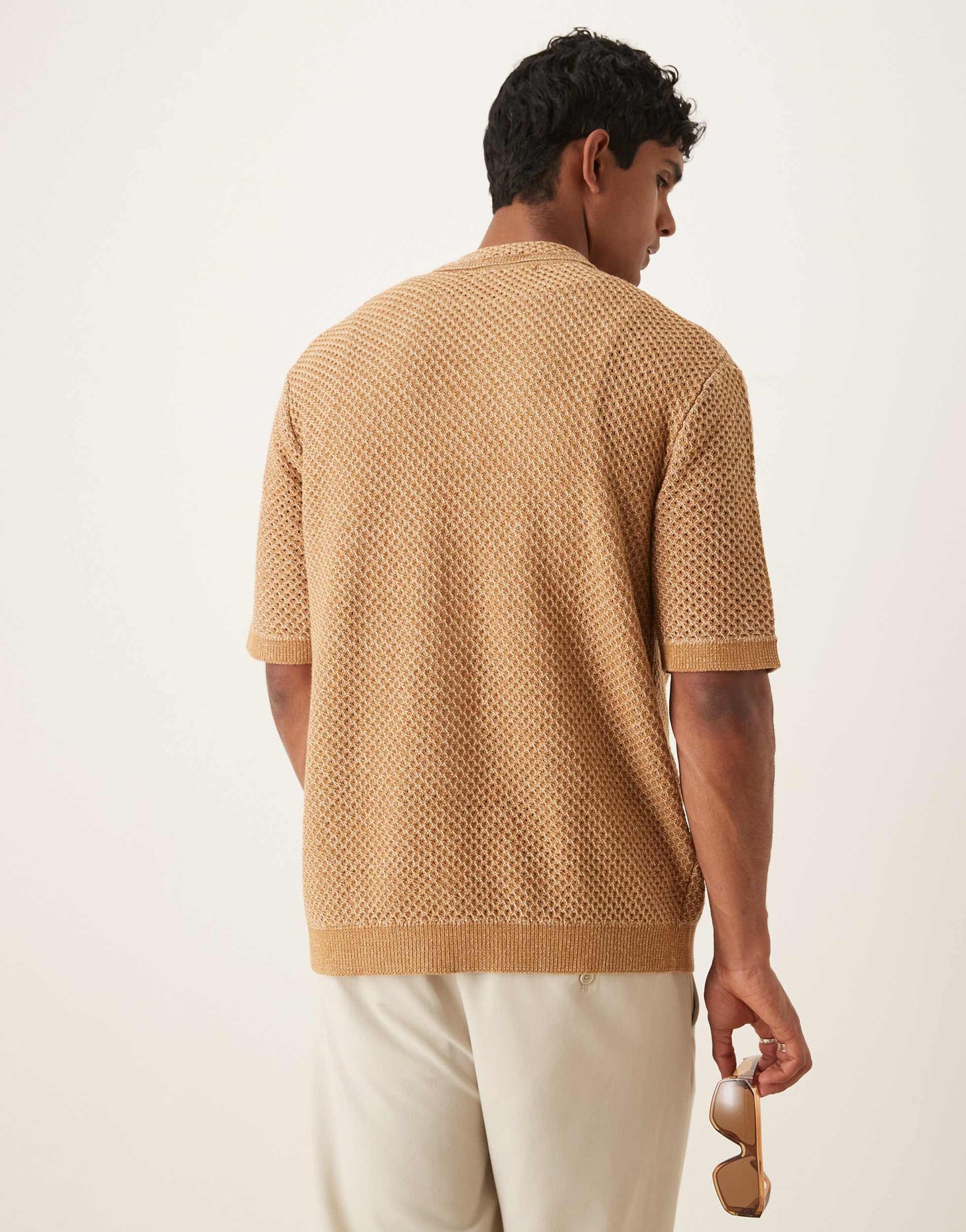 Selected crochet shirt in tan