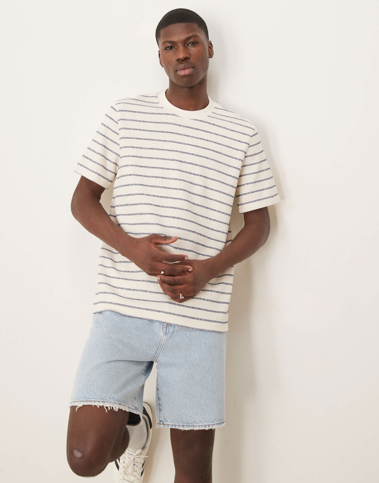 Selected knitted t-shirt in cream blue stripe