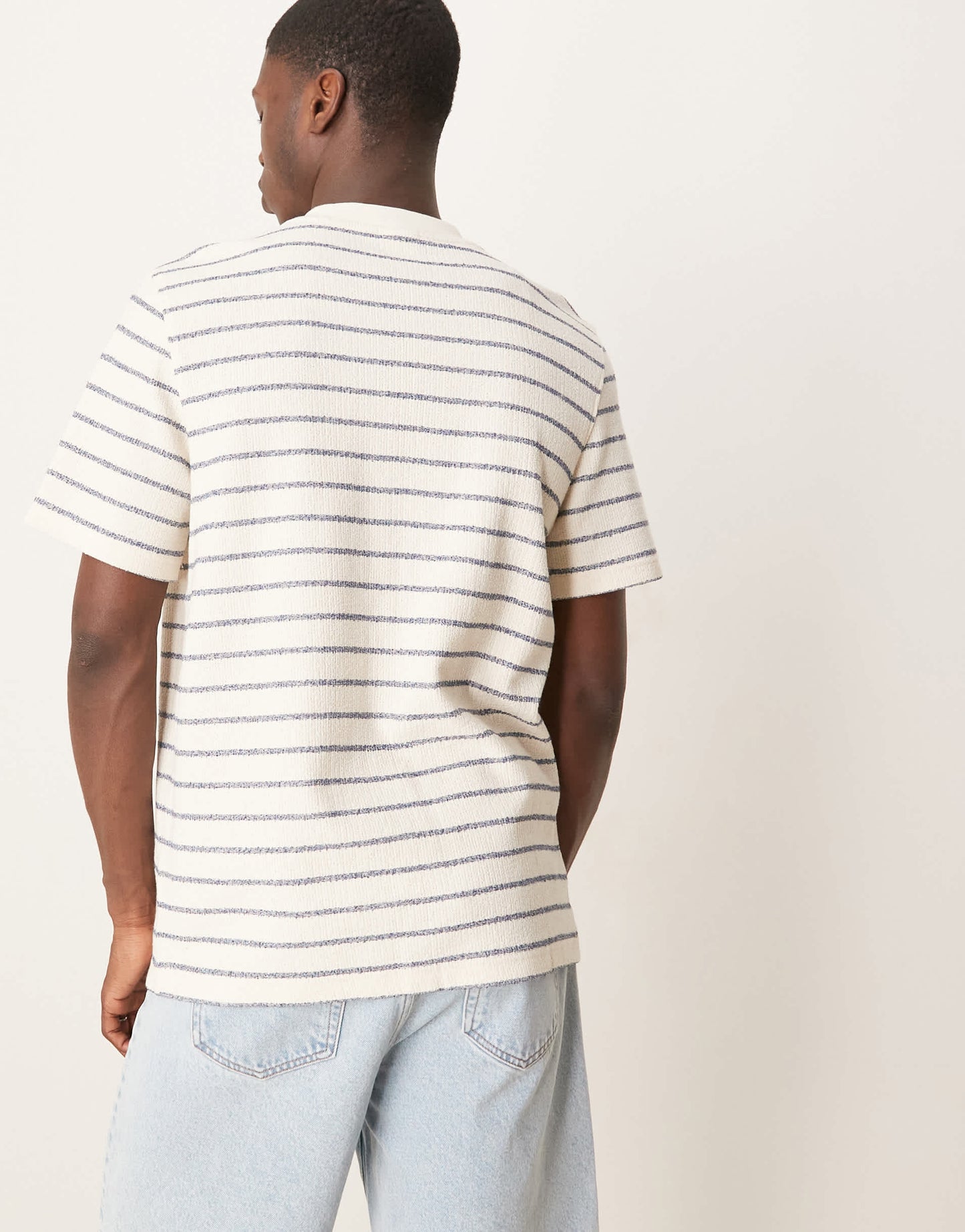 Selected knitted t-shirt in cream blue stripe