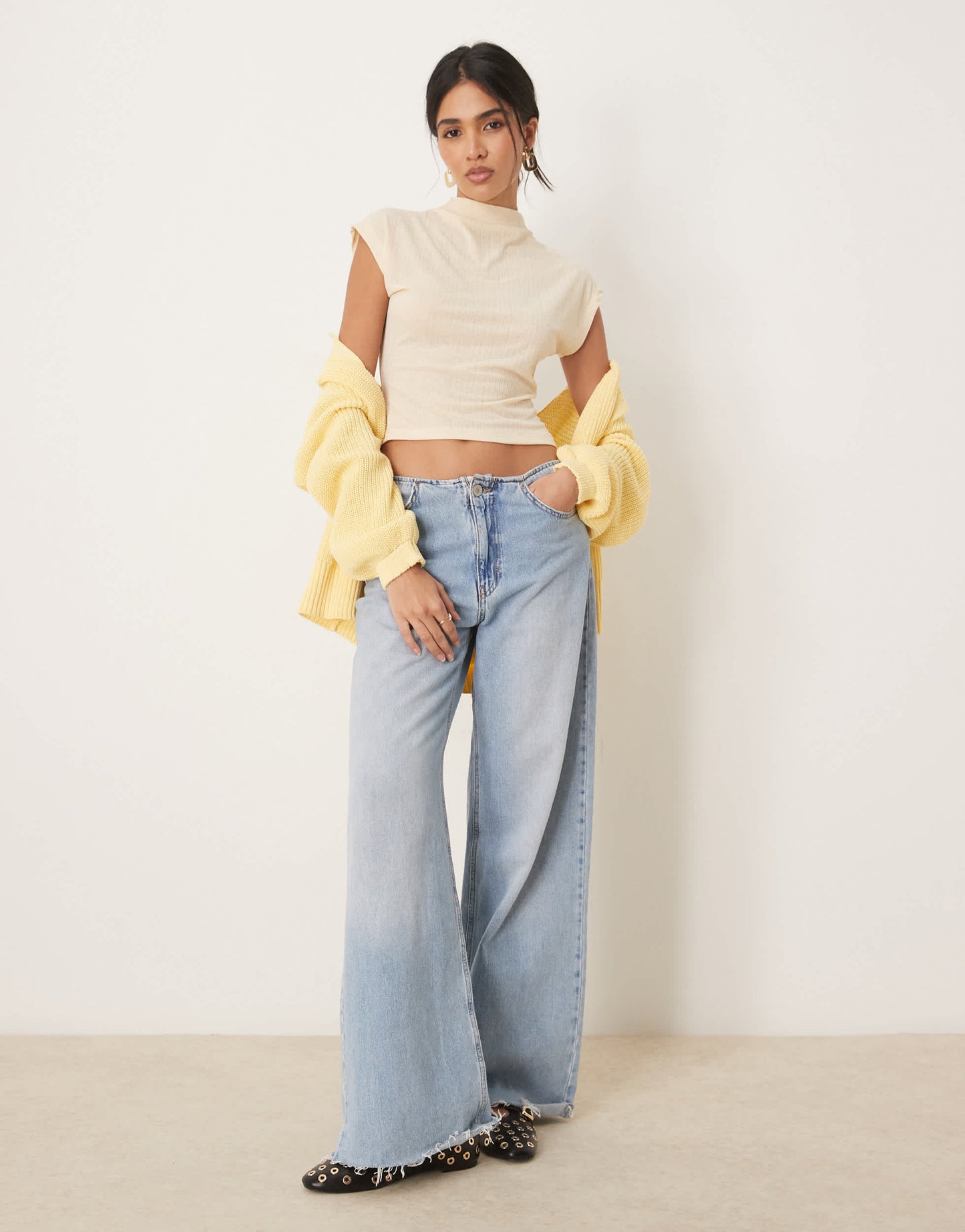 ASOS DESIGN dry handle rib grown on neck tee in cream