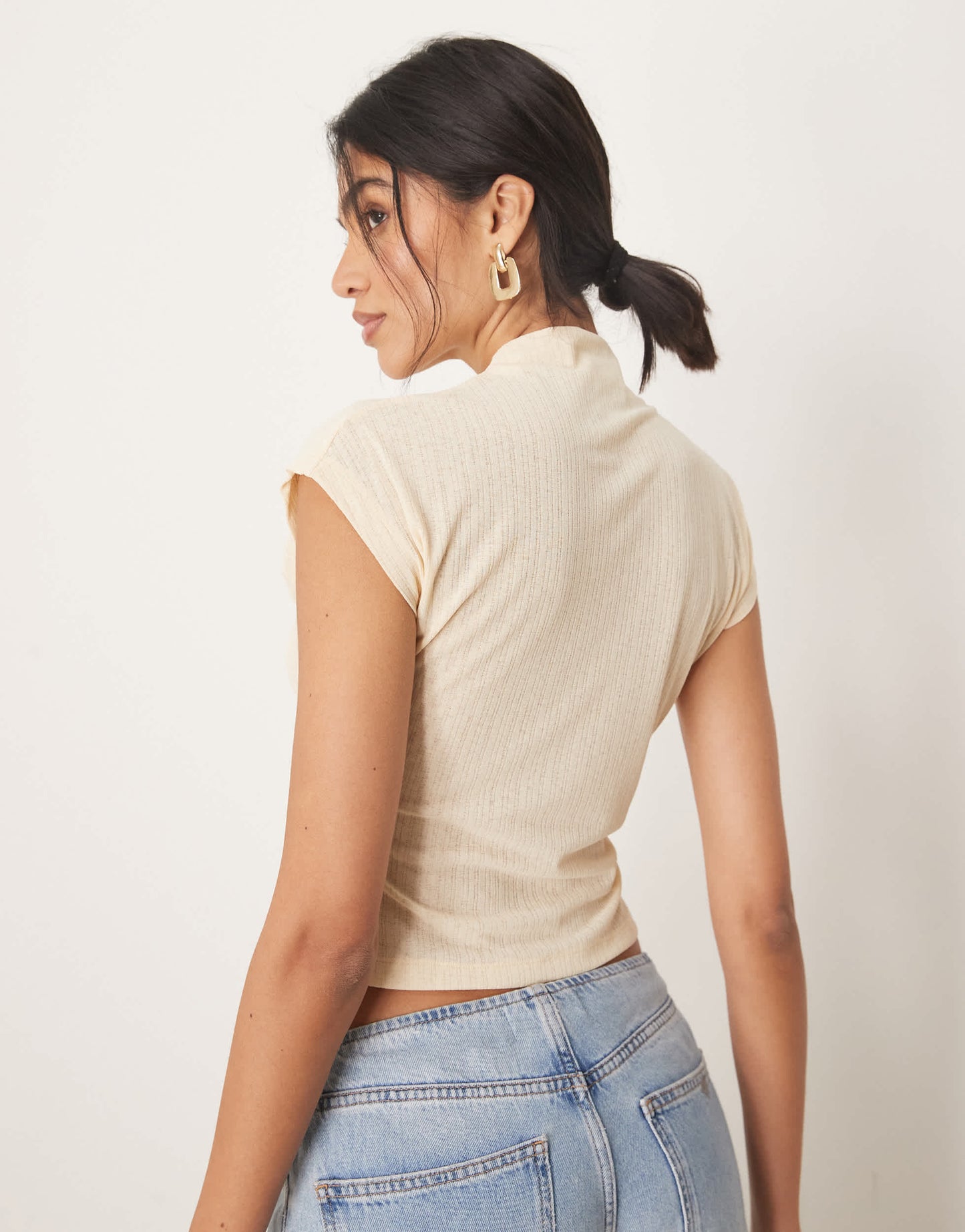 ASOS DESIGN dry handle rib grown on neck tee in cream