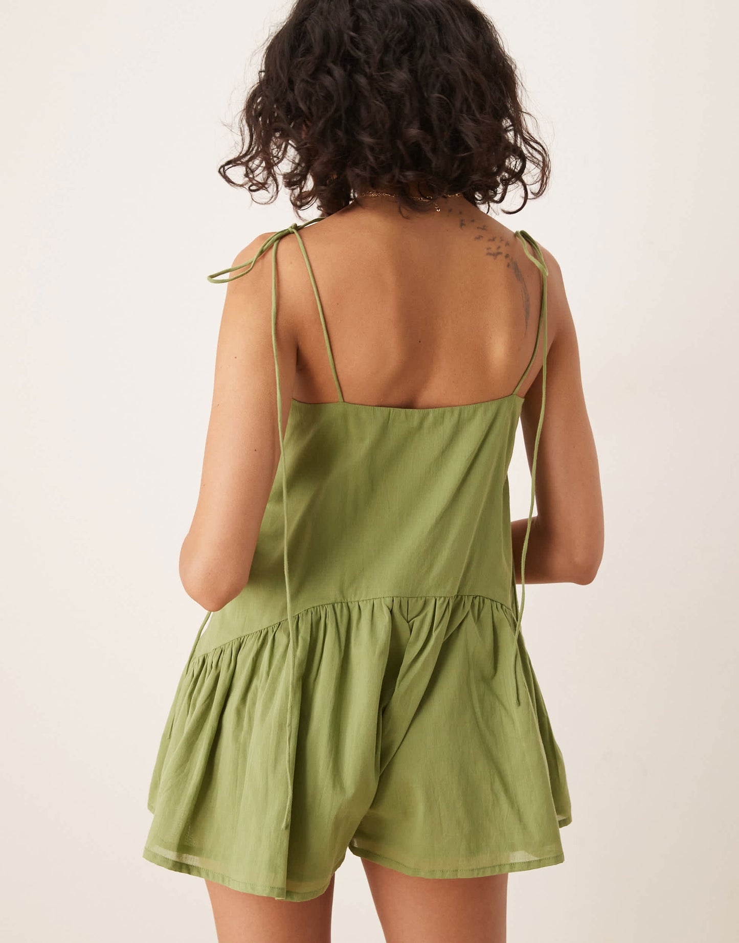 ASOS DESIGN skinny strap dropped waist full skirt playsuit in khaki