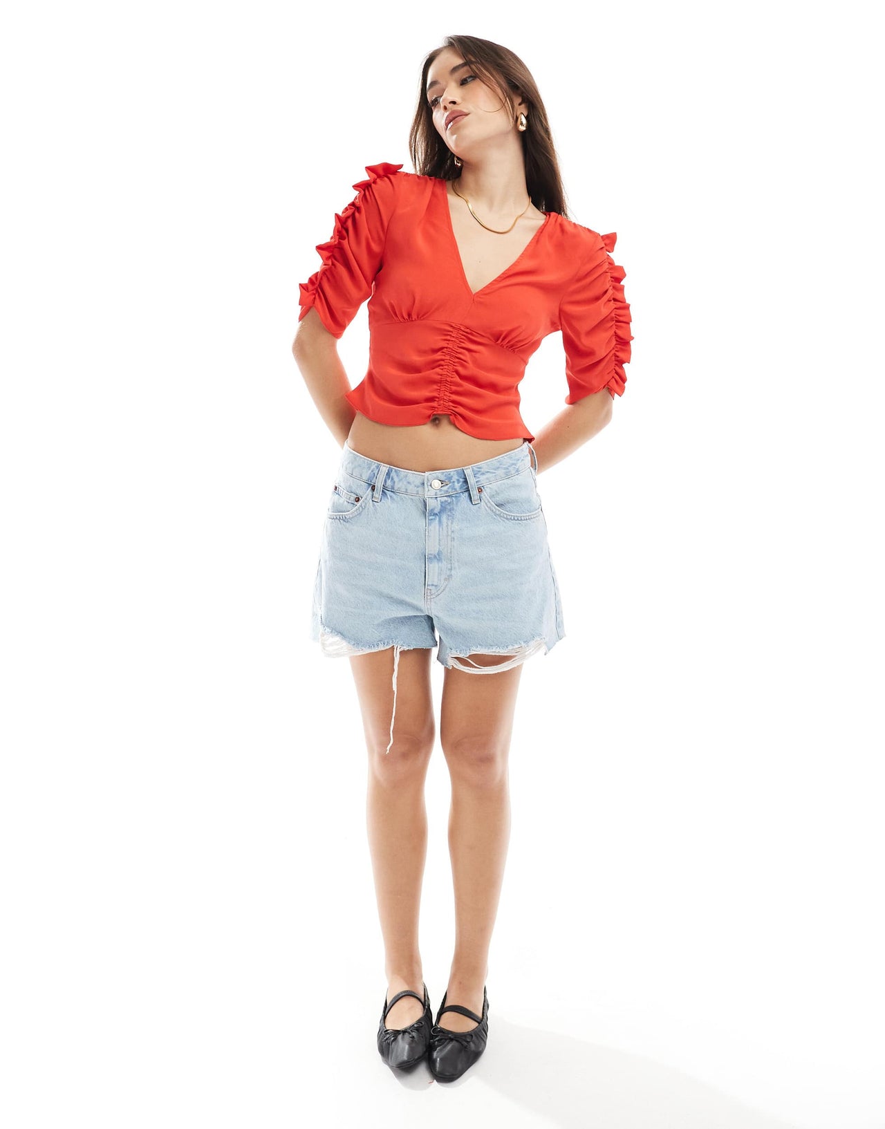 ASOS DESIGN V neck tea blouse in red