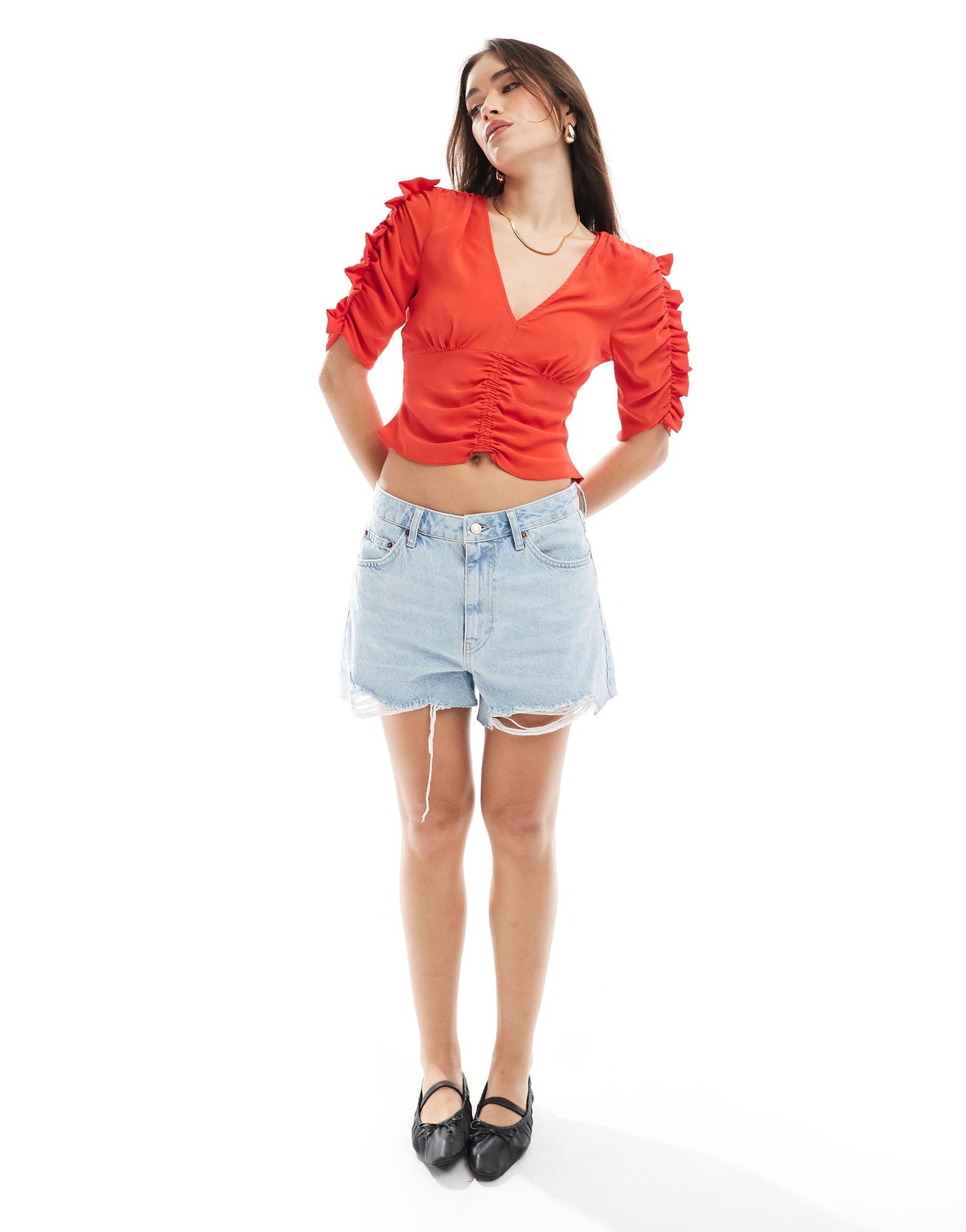 ASOS DESIGN V neck tea blouse in red