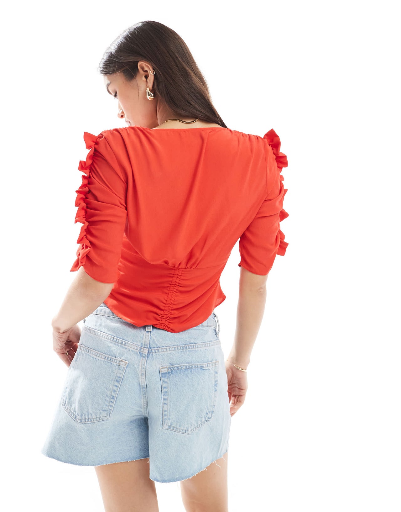 ASOS DESIGN V neck tea blouse in red