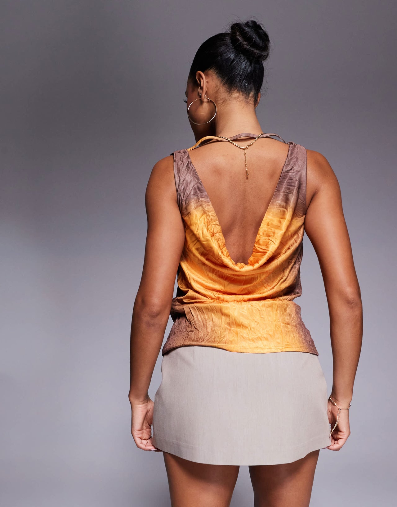 River Island crinkle ombre cowl neck top in orange