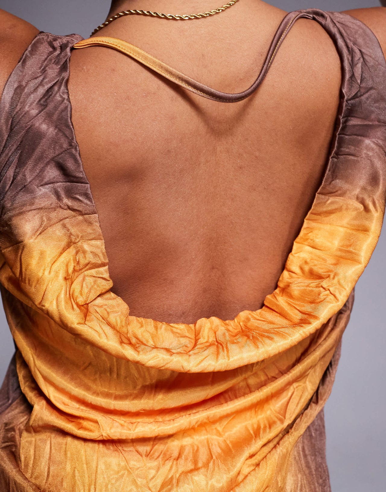River Island crinkle ombre cowl neck top in orange