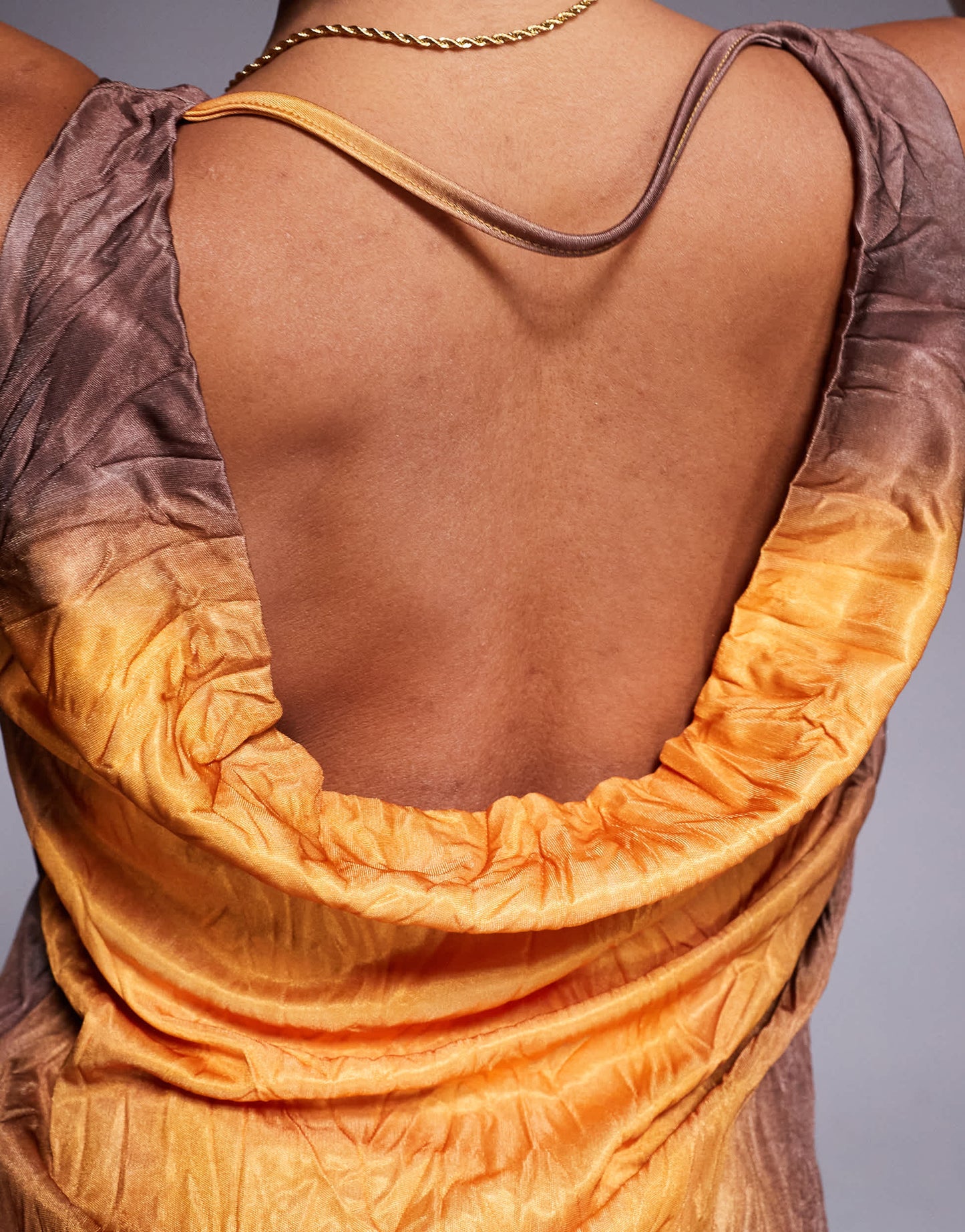 River Island crinkle ombre cowl neck top in orange