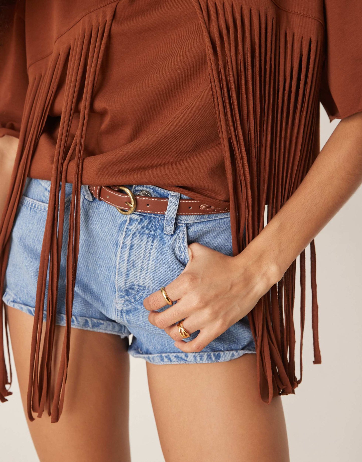 ASOS DESIGN boxy cropped t-shirt with fringe detail in chocolate