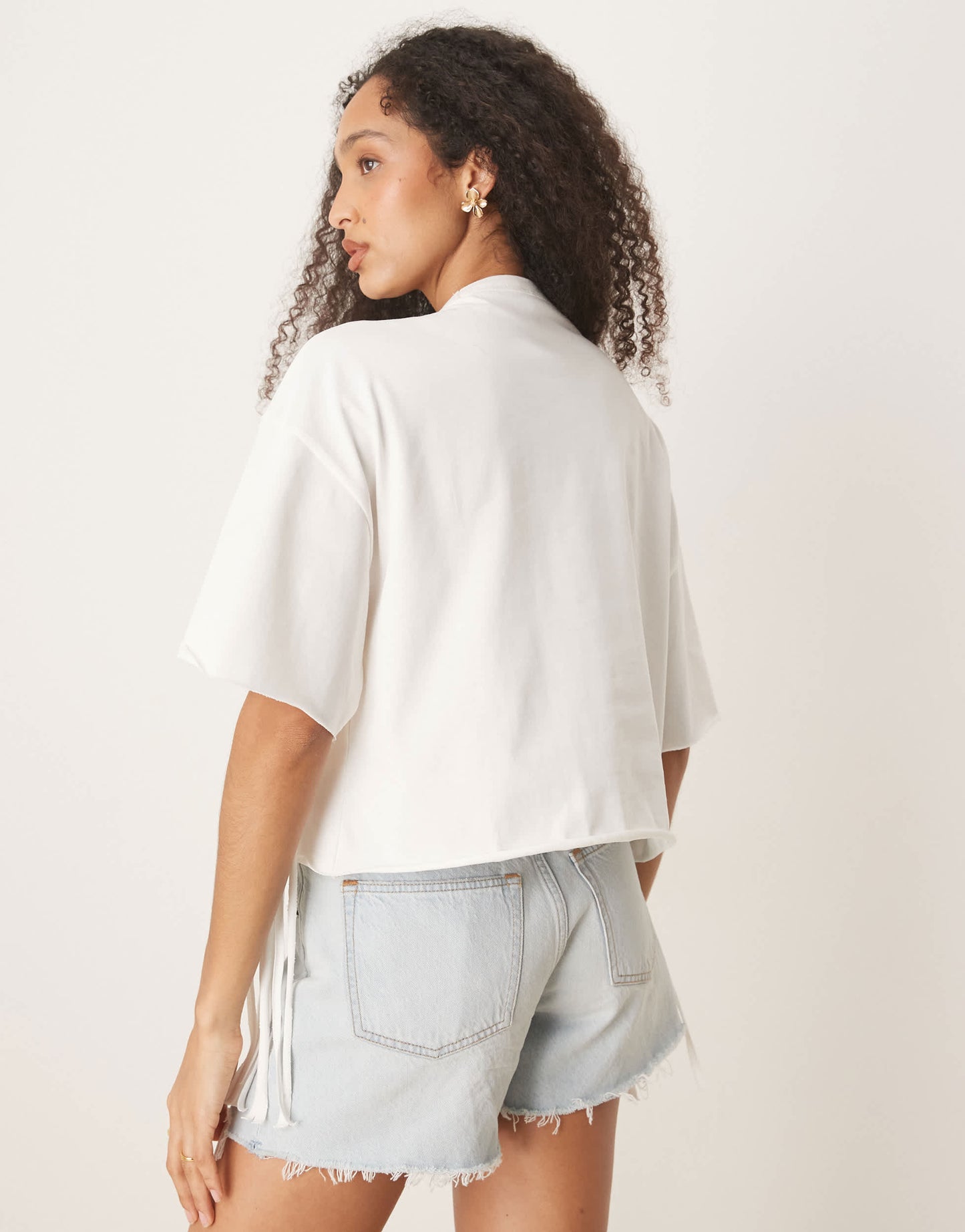 ASOS DESIGN boxy cropped t-shirt with fringe detail in cream