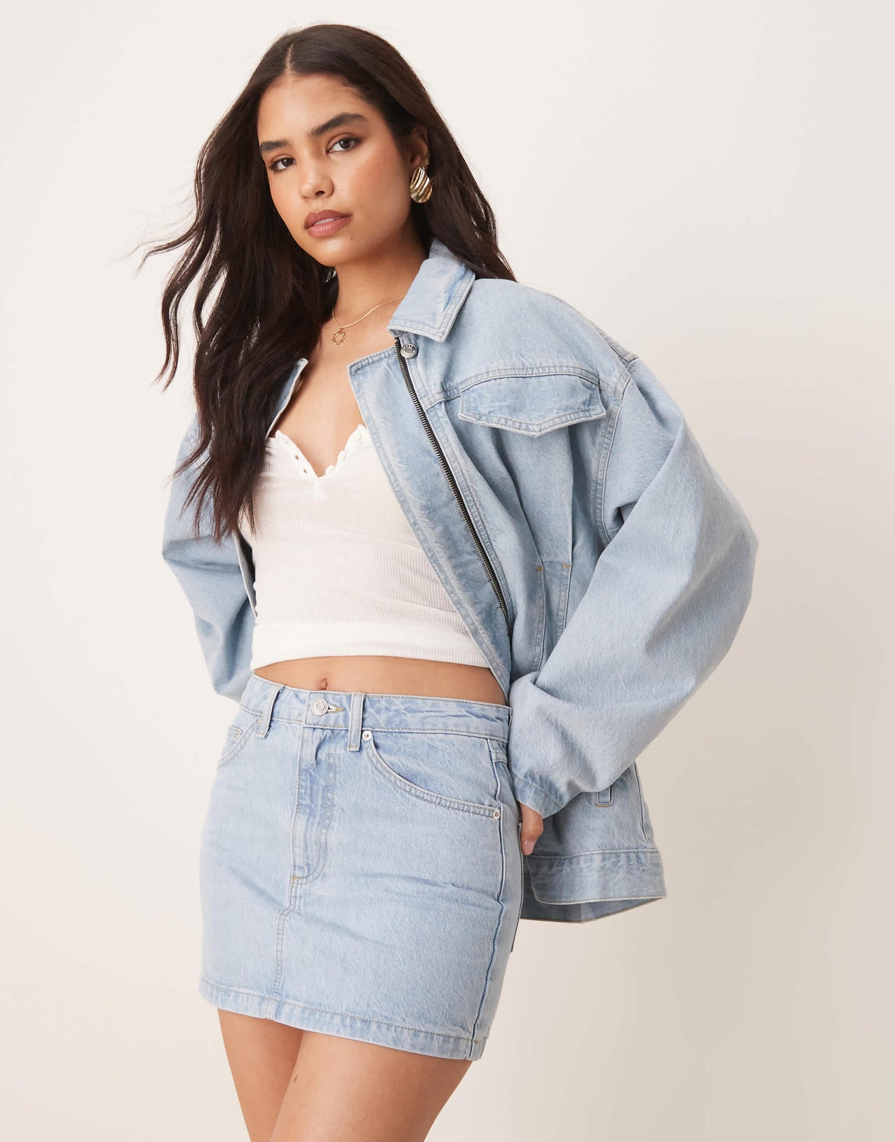 ASOS DESIGN denim pelmet skirt in lightwash co-ord