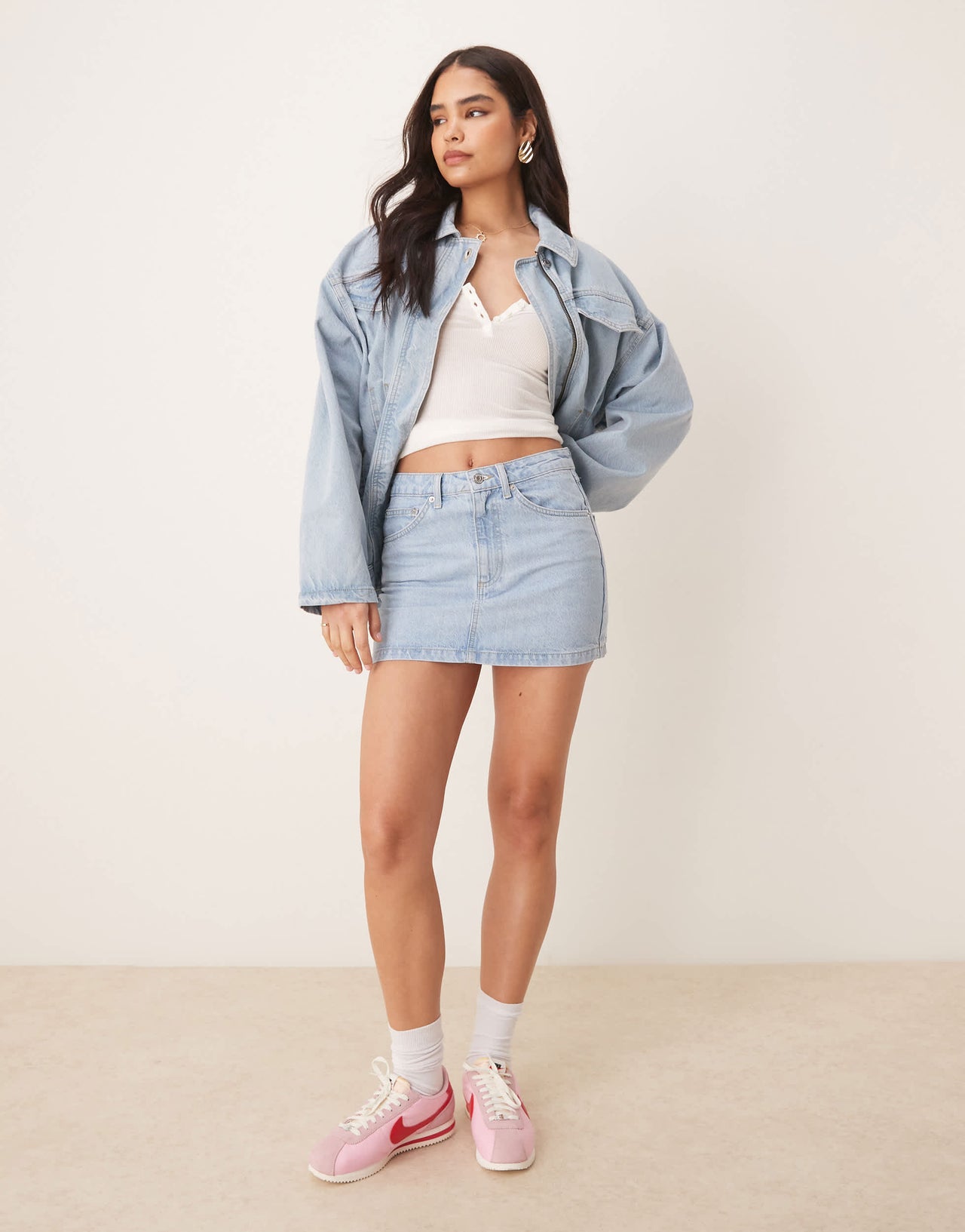 ASOS DESIGN denim pelmet skirt in lightwash co-ord